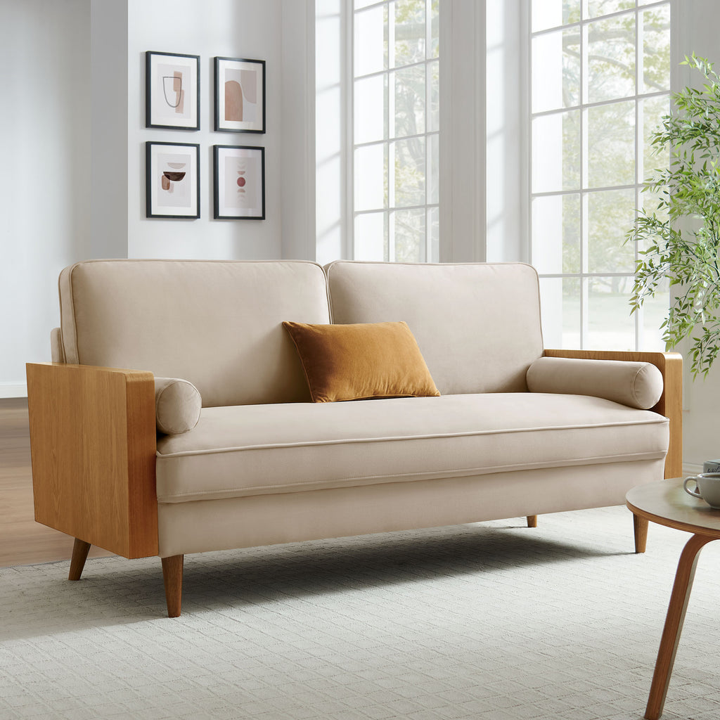 Kellan Performance Velvet Sofa - Walnut Almond
