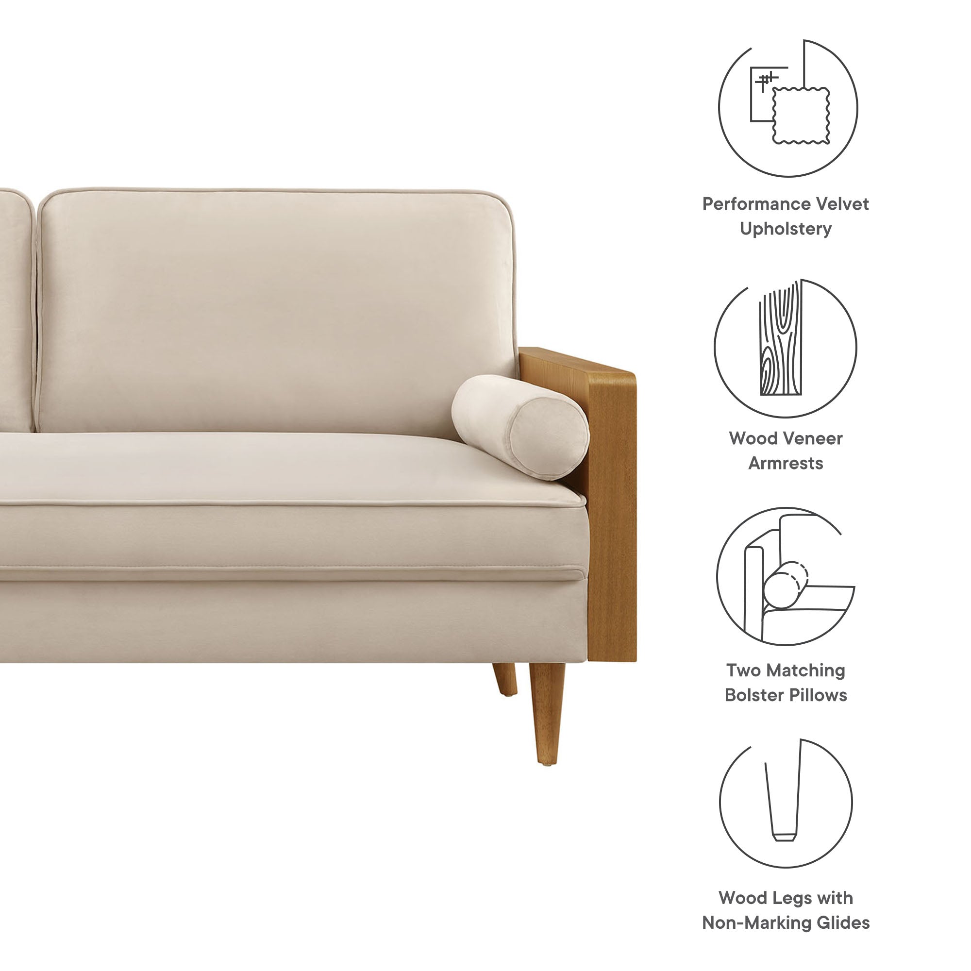Kellan Performance Velvet Sofa - Walnut Almond