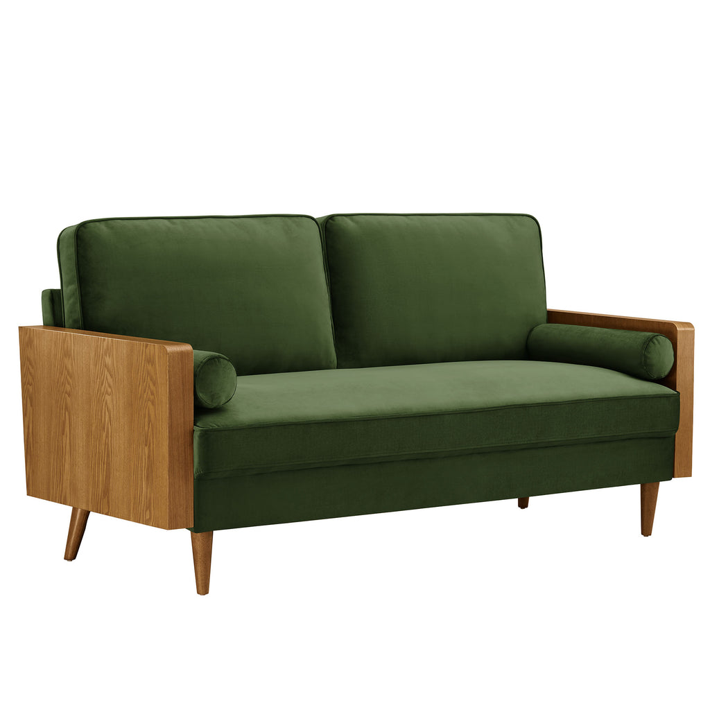 Kellan Performance Velvet Sofa - Walnut Moss Green