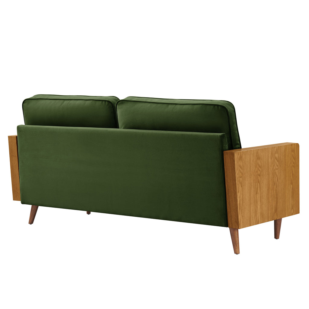 Kellan Performance Velvet Sofa - Walnut Moss Green
