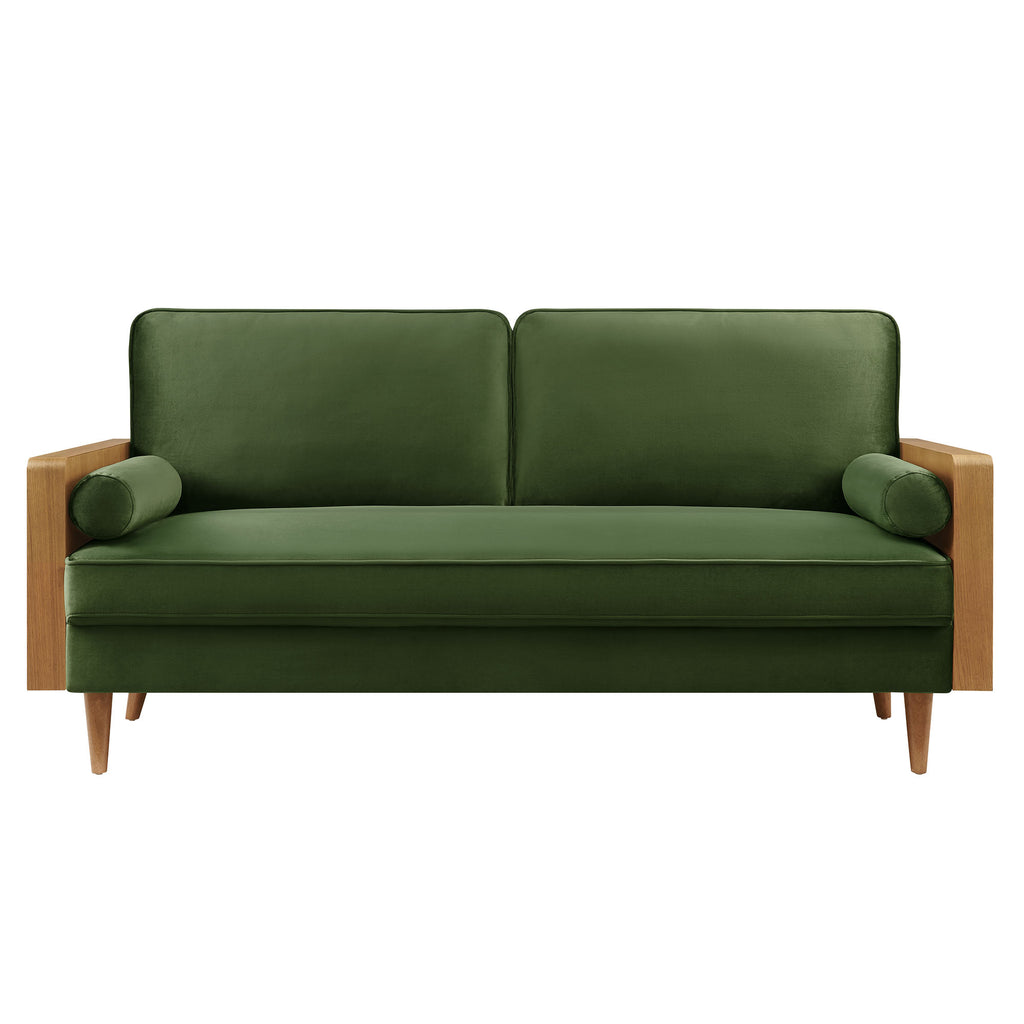 Kellan Performance Velvet Sofa - Walnut Moss Green