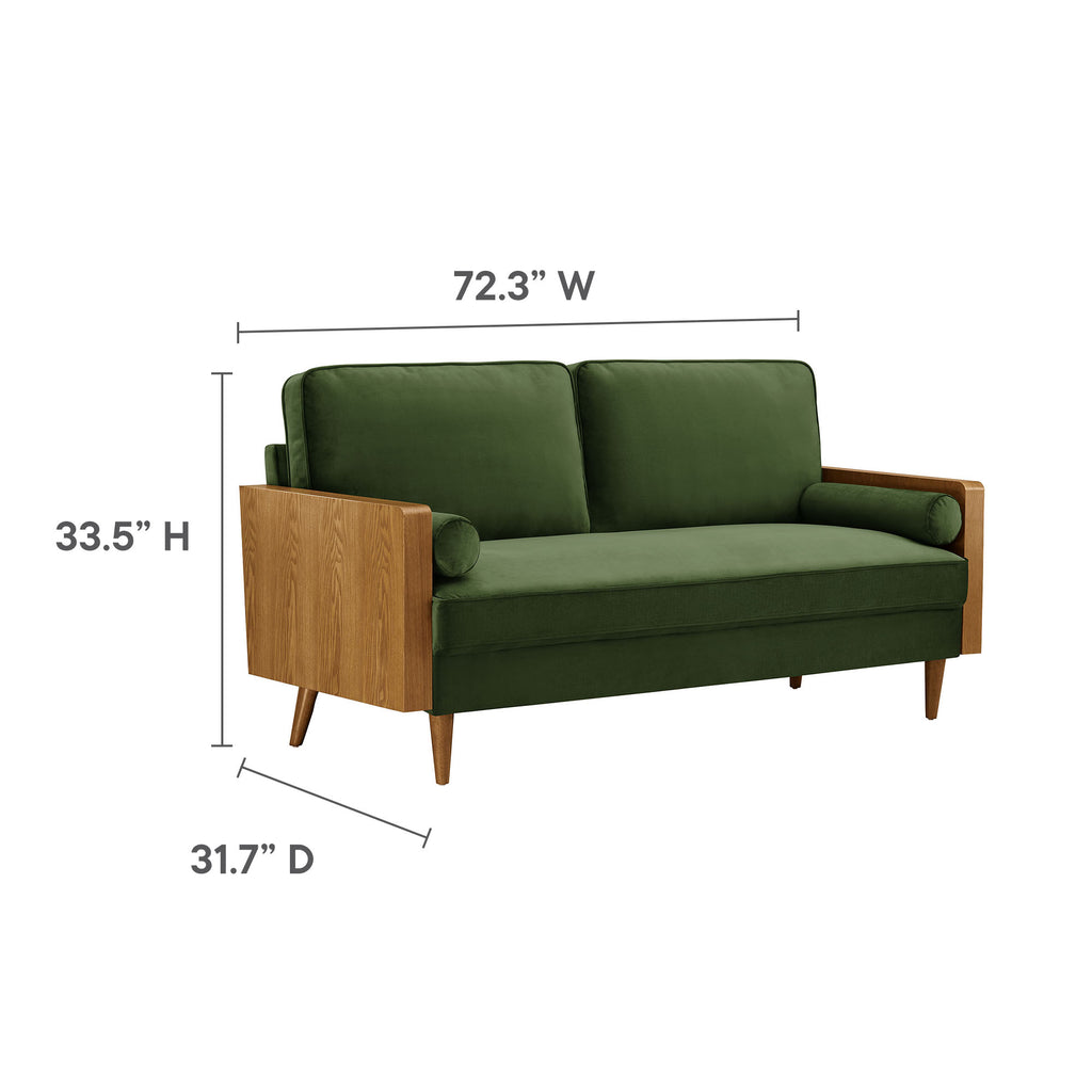 Kellan Performance Velvet Sofa - Walnut Moss Green