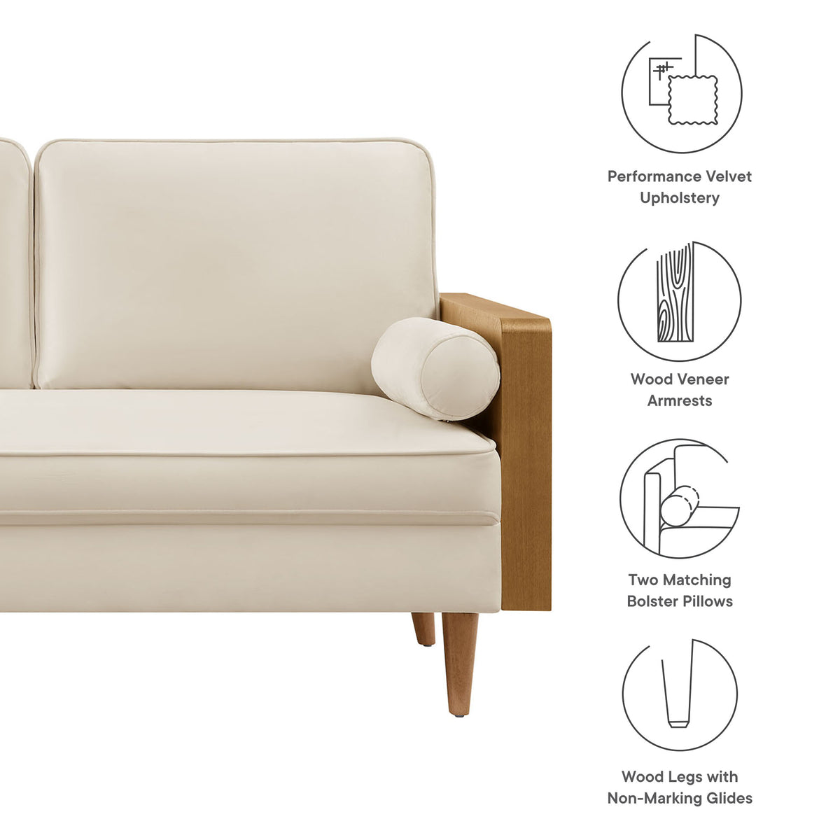 Kellan Performance Velvet Loveseat - Walnut Alabaster