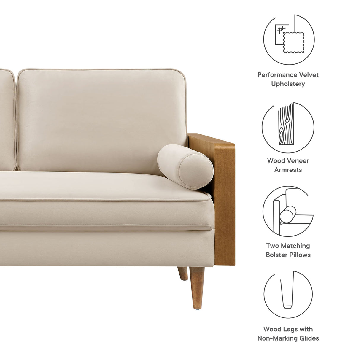 Kellan Performance Velvet Loveseat - Walnut Almond