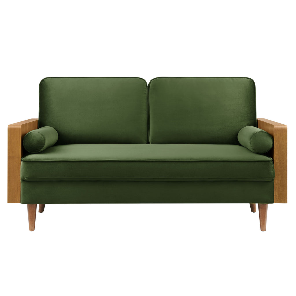 Kellan Performance Velvet Loveseat - Walnut Moss Green