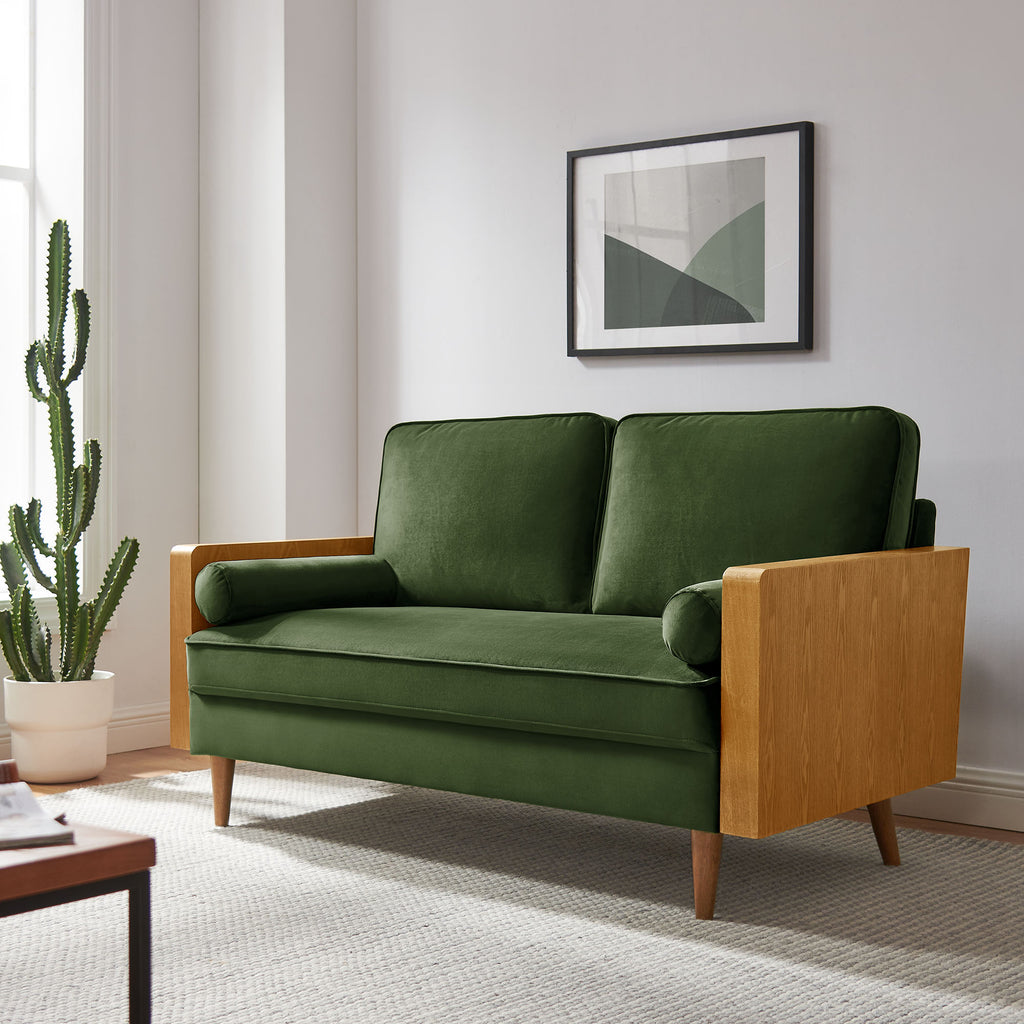 Kellan Performance Velvet Loveseat - Walnut Moss Green