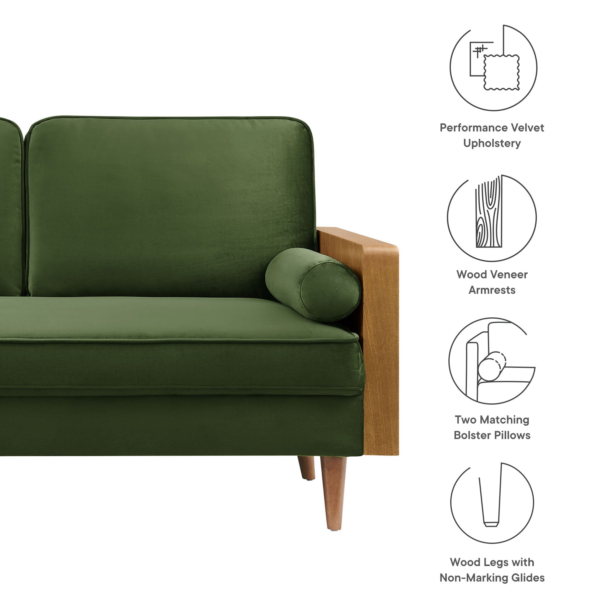 Kellan Performance Velvet Loveseat - Walnut Moss Green