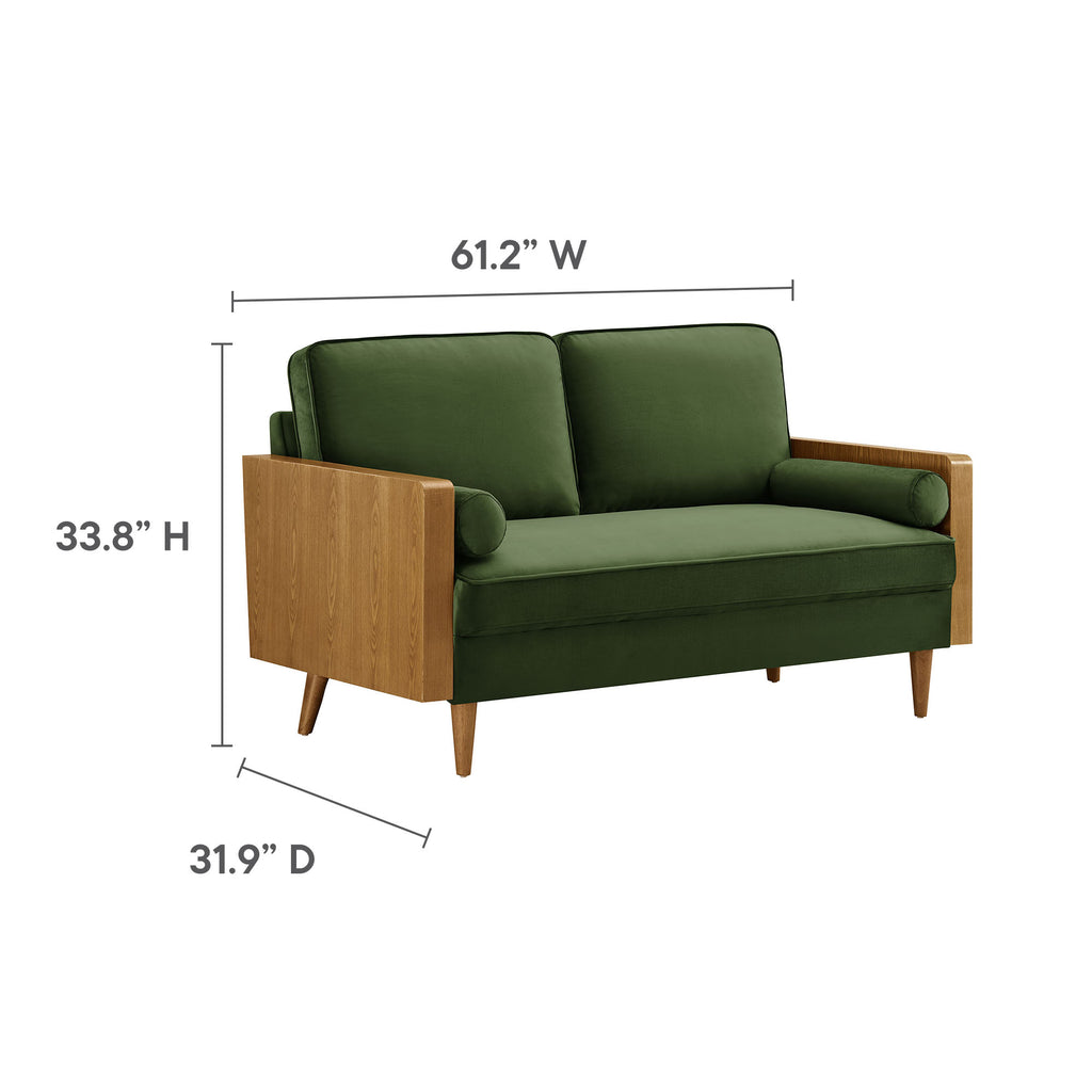 Kellan Performance Velvet Loveseat - Walnut Moss Green