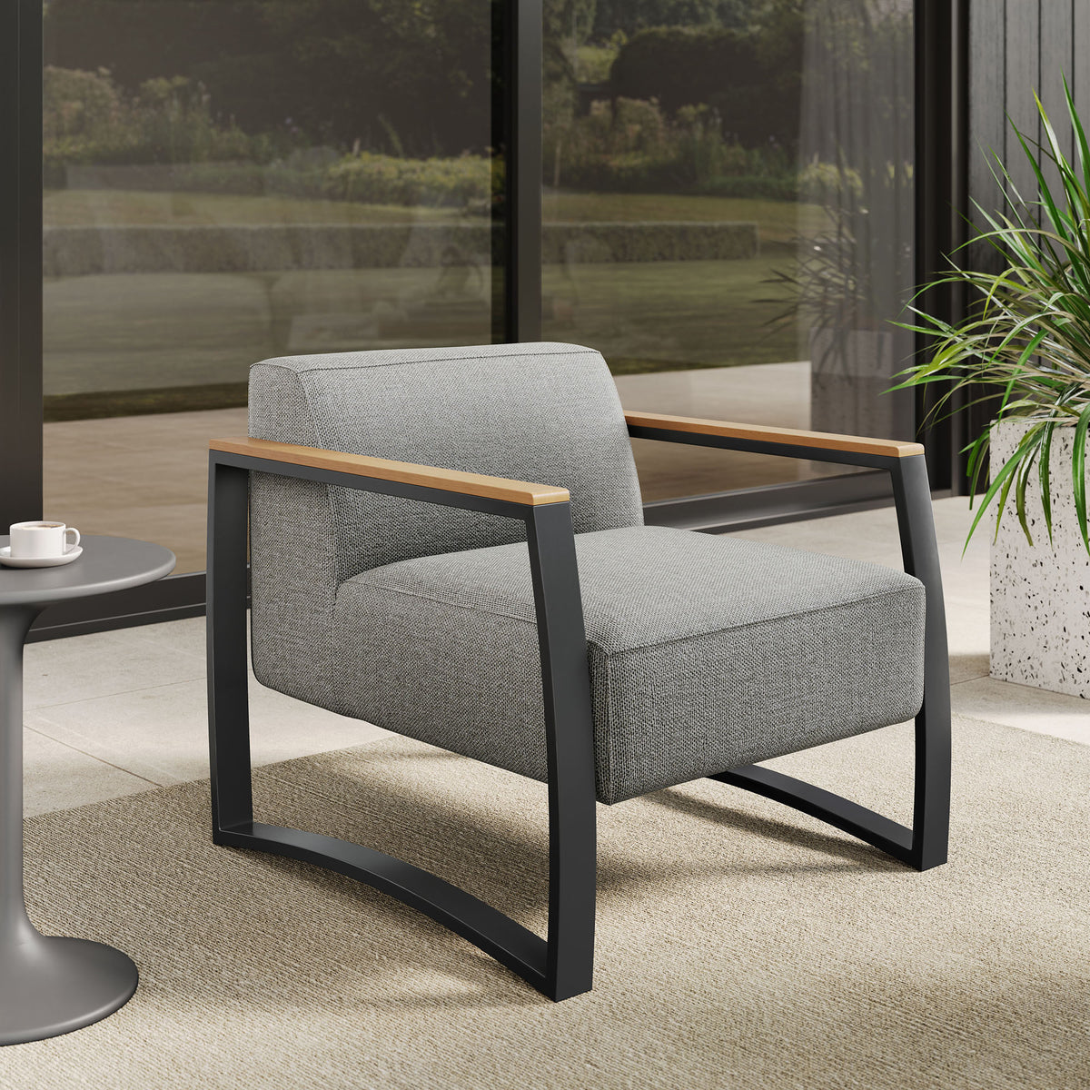Sauve Outdoor Patio Aluminum and Fabric Armchair - Charcoal Light Gray