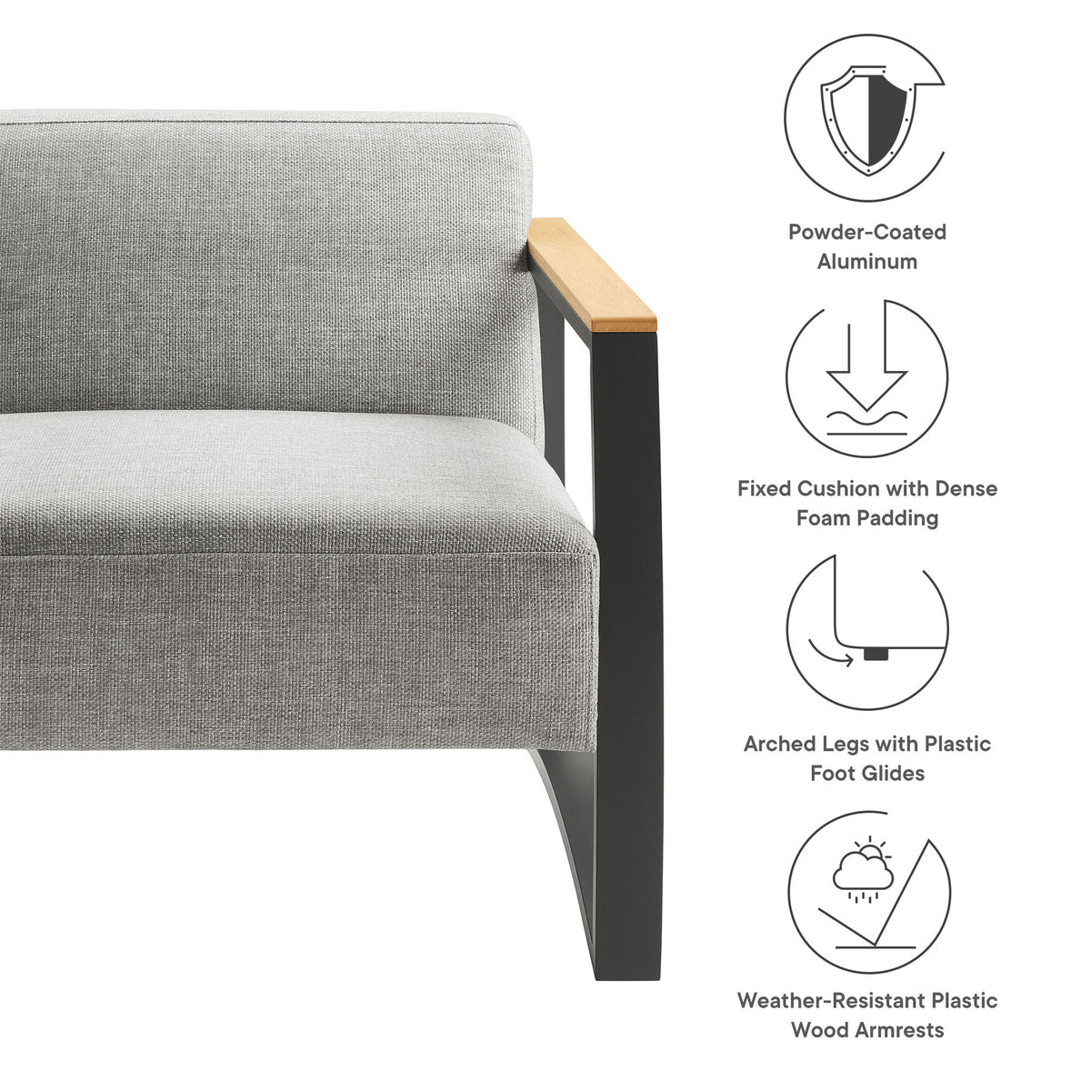 Sauve Outdoor Patio Aluminum and Fabric Armchair - Charcoal Light Gray