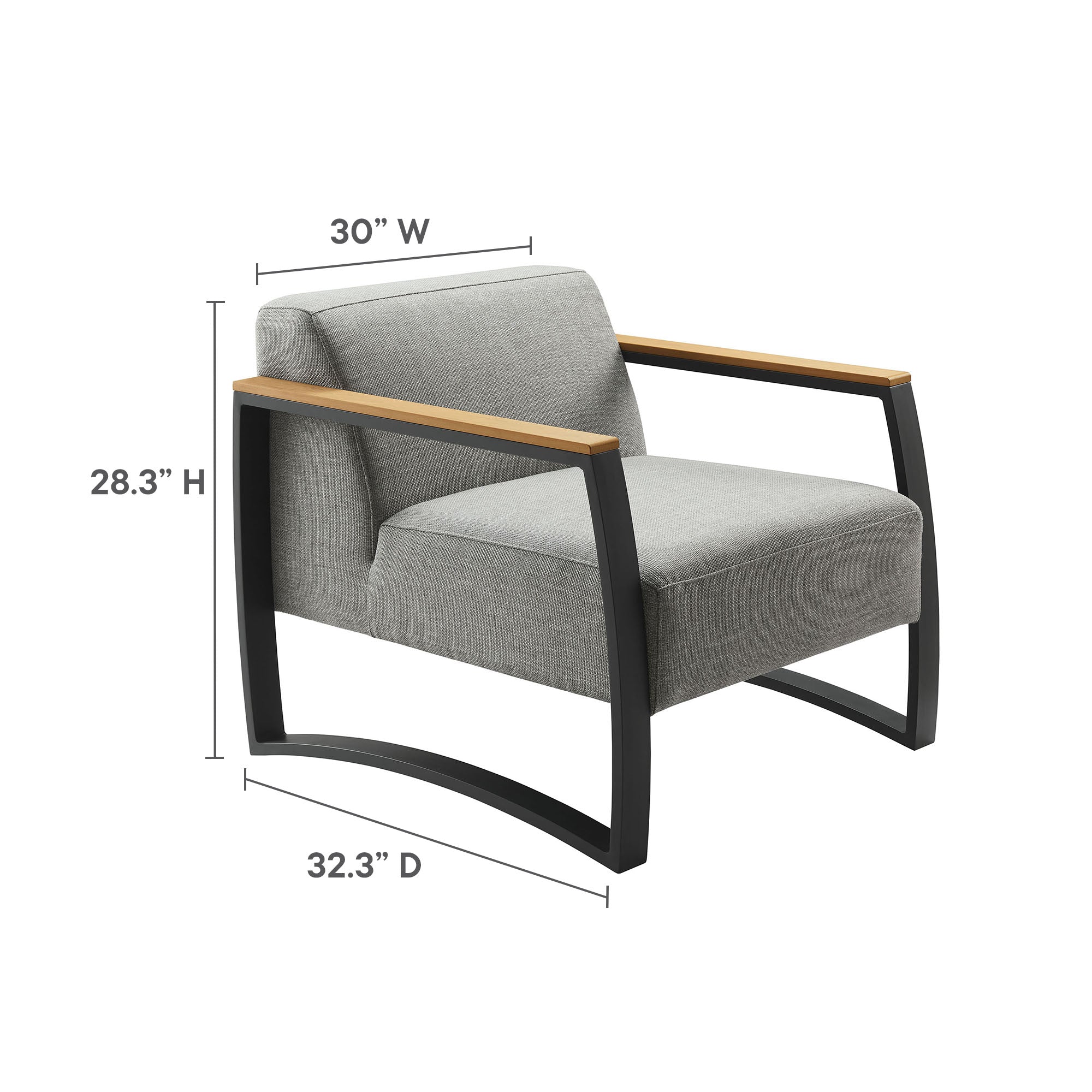 Sauve Outdoor Patio Aluminum and Fabric Armchair - Charcoal Light Gray