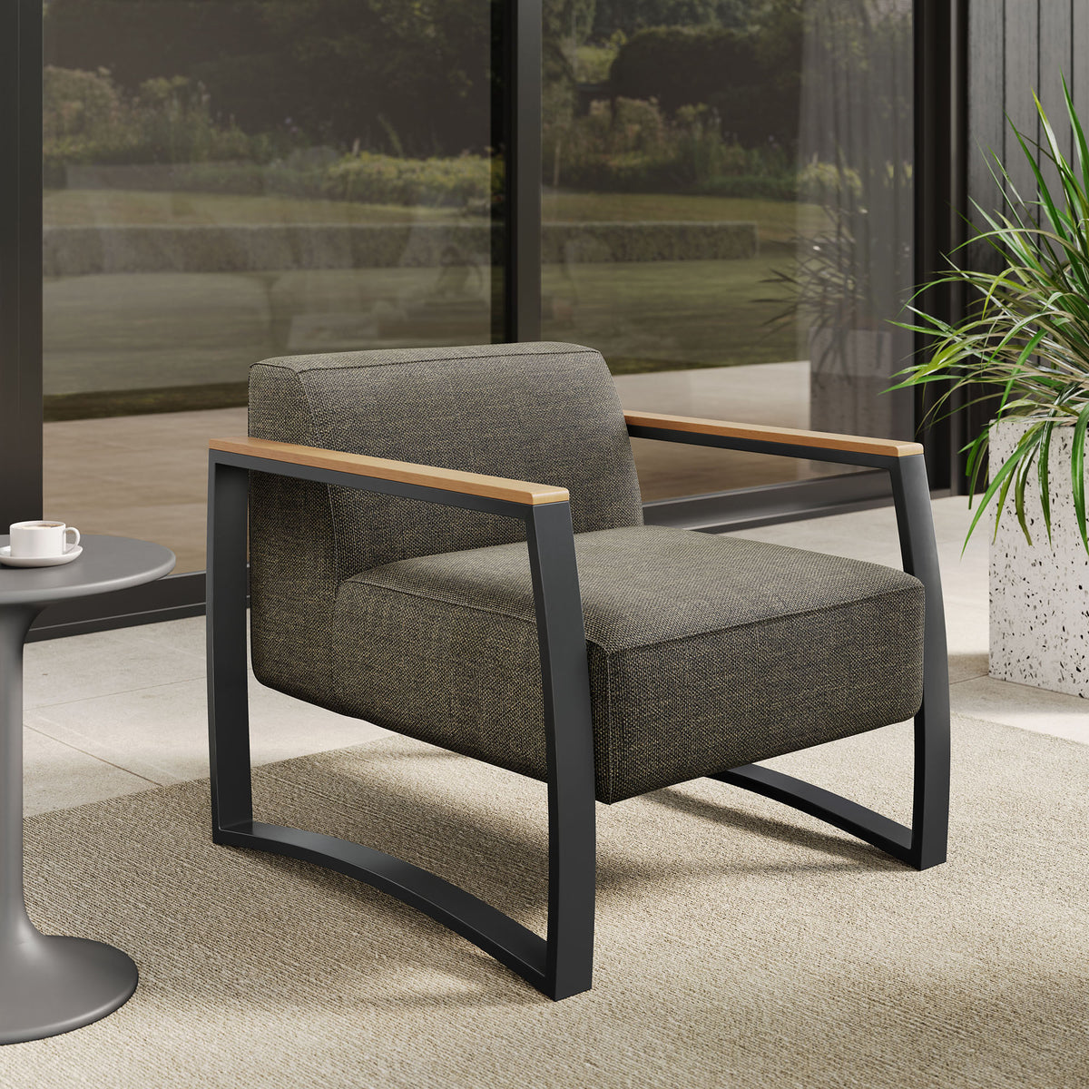 Sauve Outdoor Patio Aluminum and Fabric Armchair - Charcoal Smoke