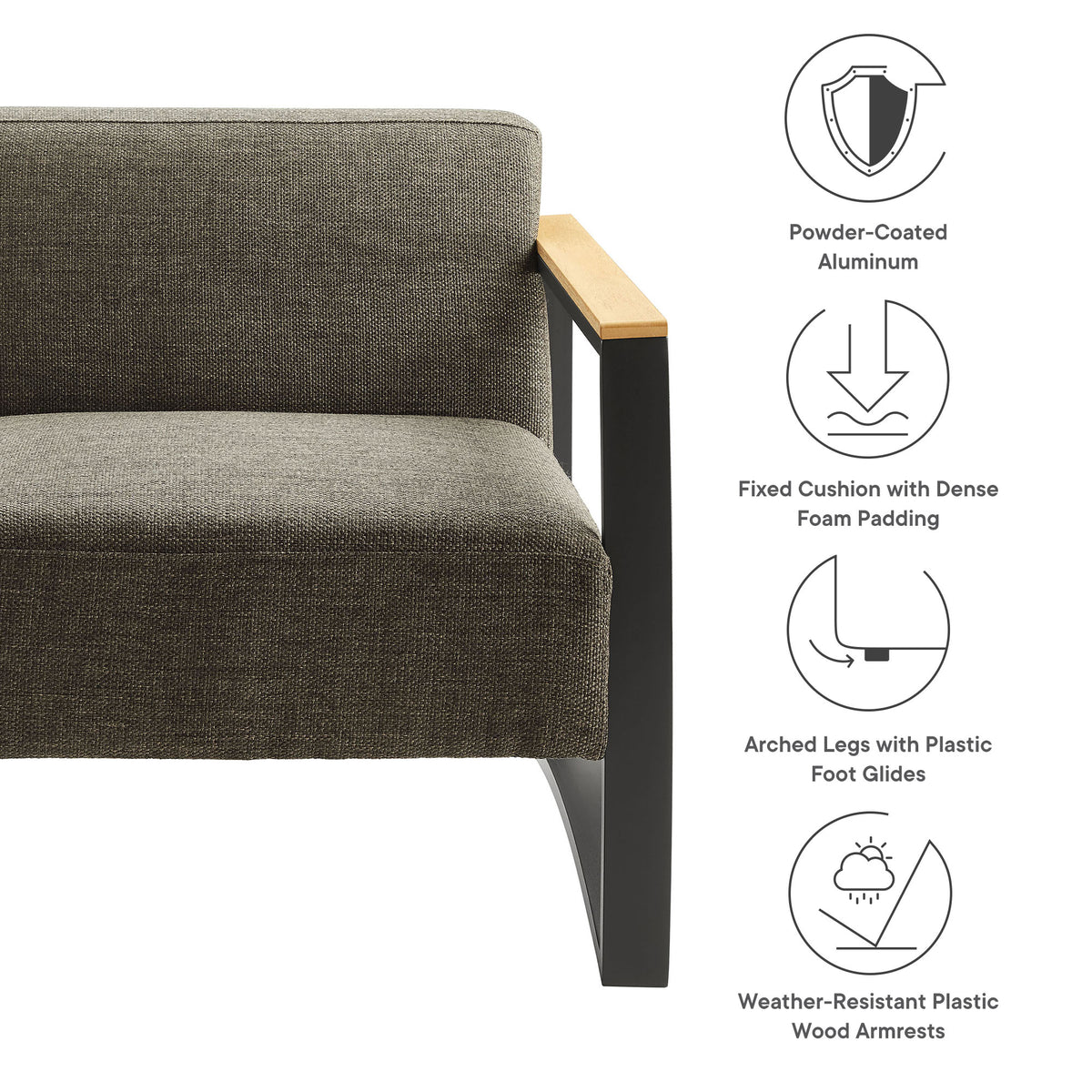 Sauve Outdoor Patio Aluminum and Fabric Armchair - Charcoal Smoke