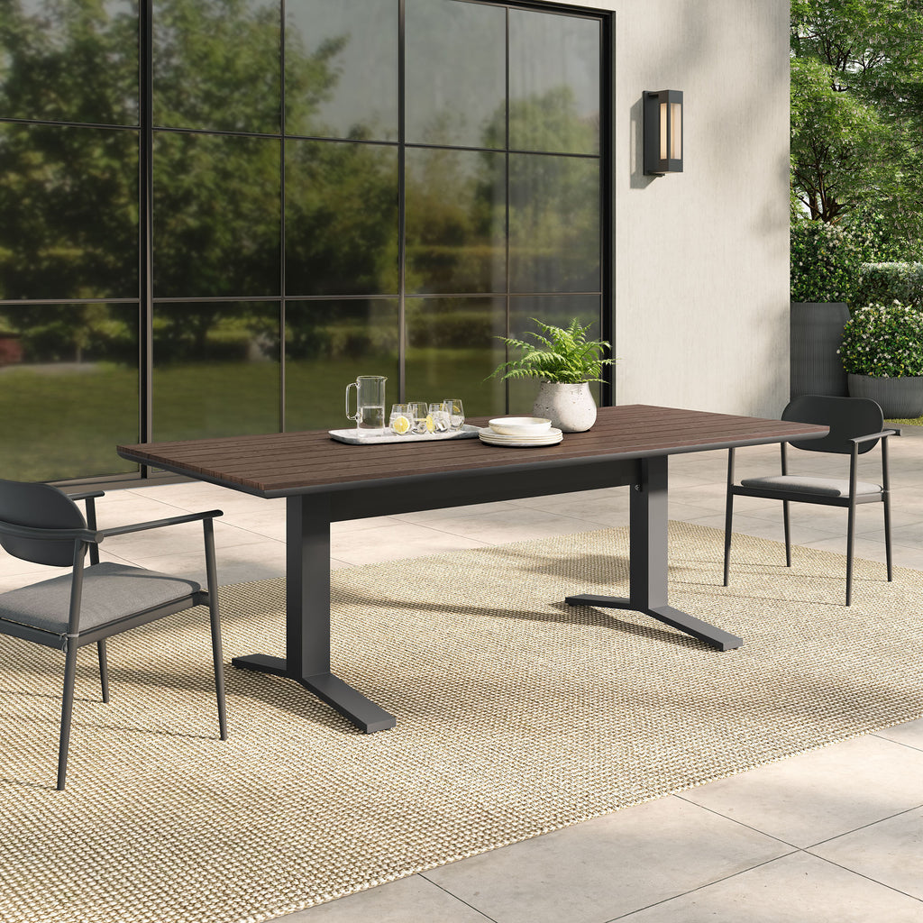 Gavelston 91" Outdoor Patio Aluminum Dining Table - Gray Wash Charcoal Gray