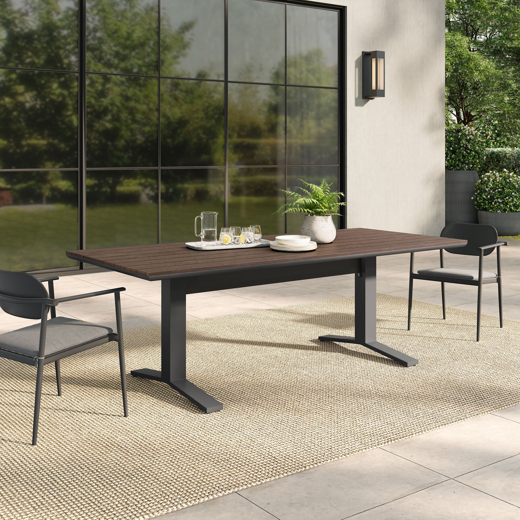 Gavelston 91" Outdoor Patio Aluminum Dining Table - Gray Wash Charcoal Gray