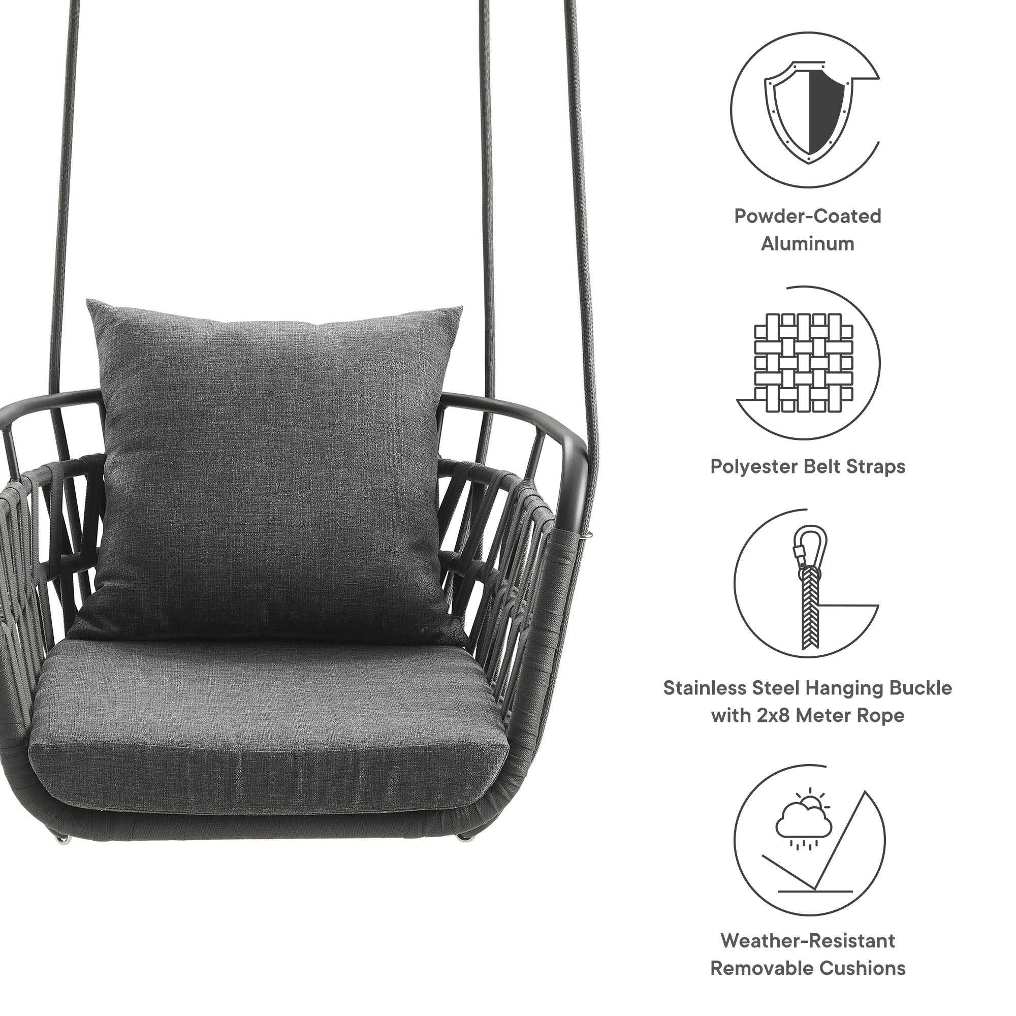 Kaliah Outdoor Patio Aluminum Swing Chair - Charcoal Charcoal