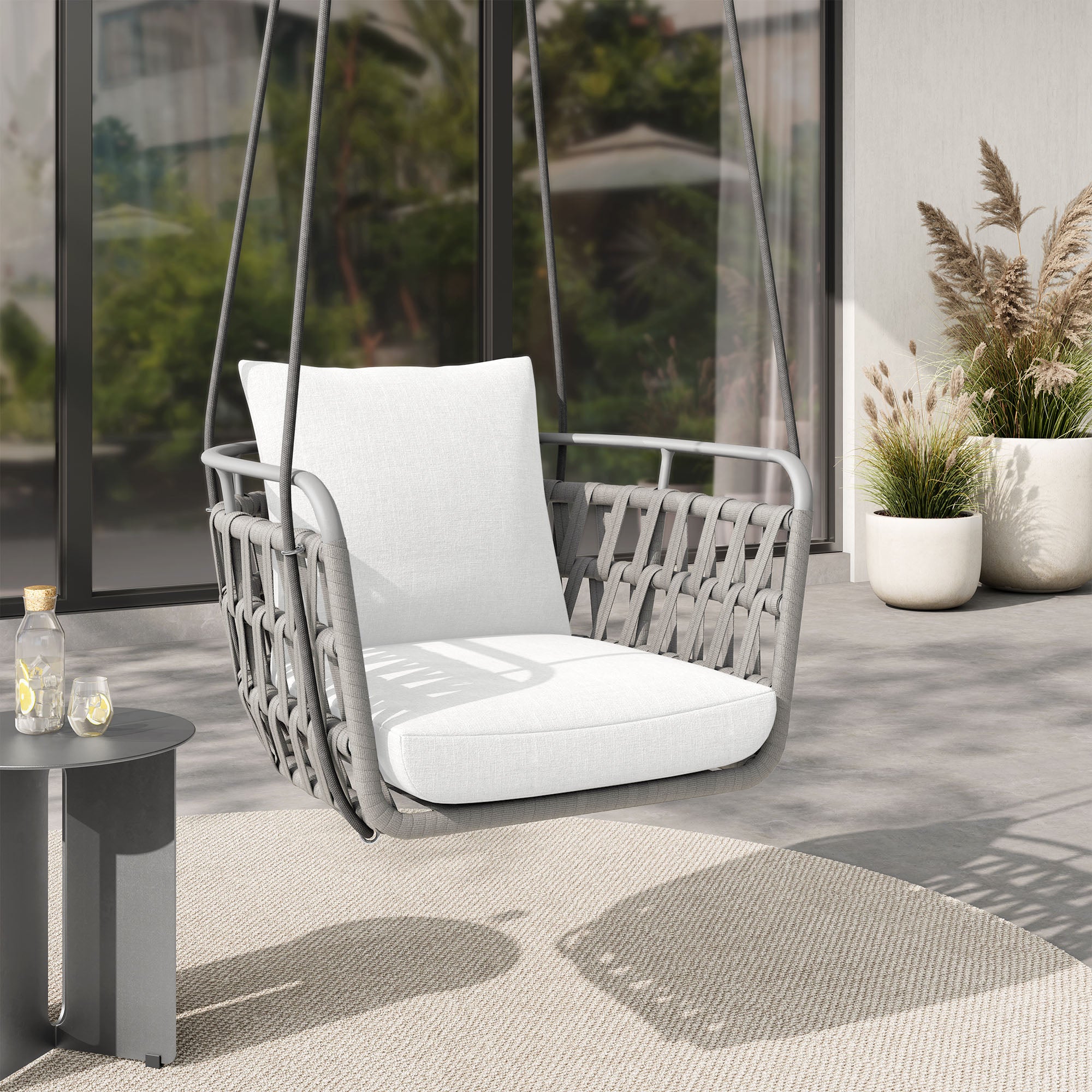 Kaliah Outdoor Patio Aluminum Swing Chair - Light Gray White