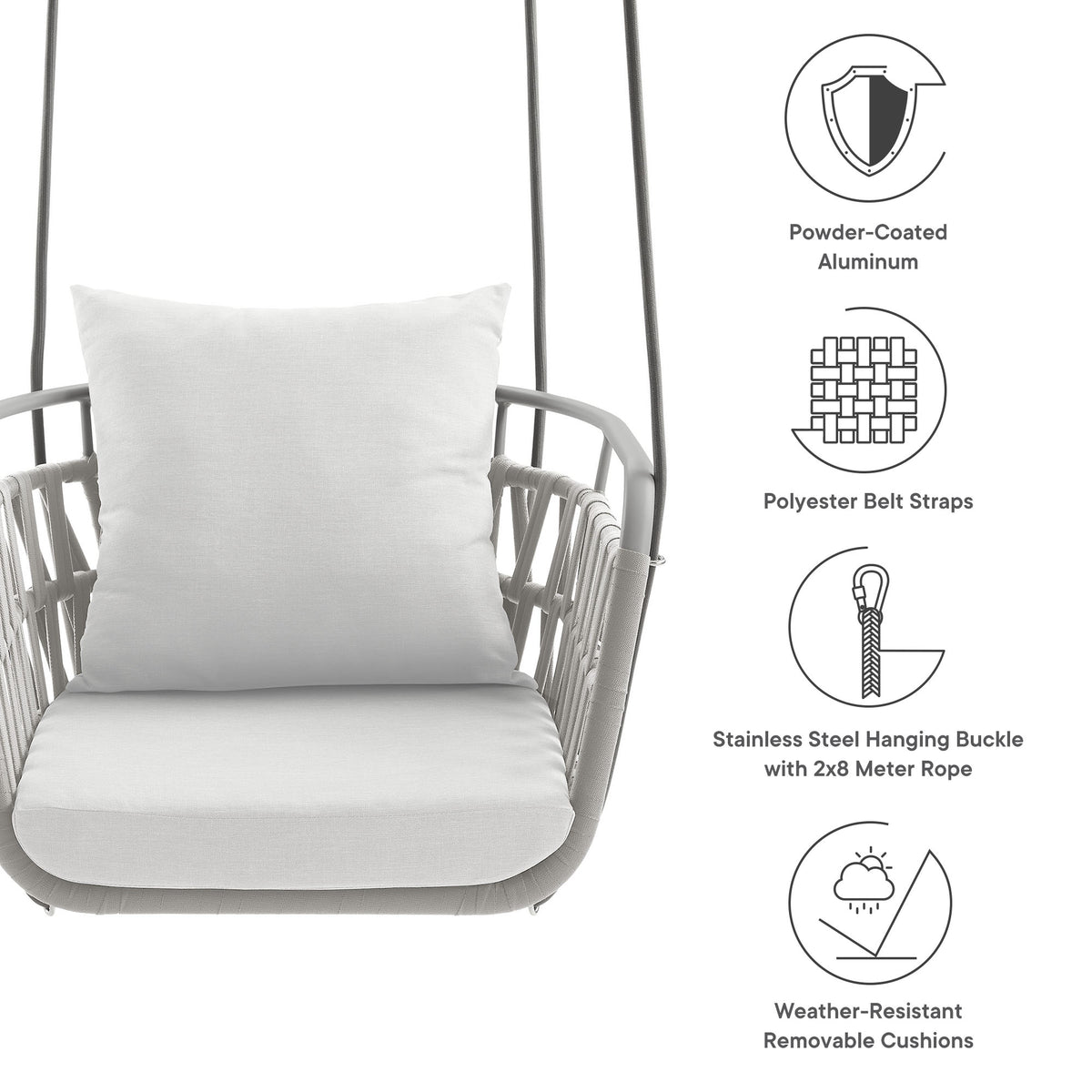 Kaliah Outdoor Patio Aluminum Swing Chair - Light Gray White