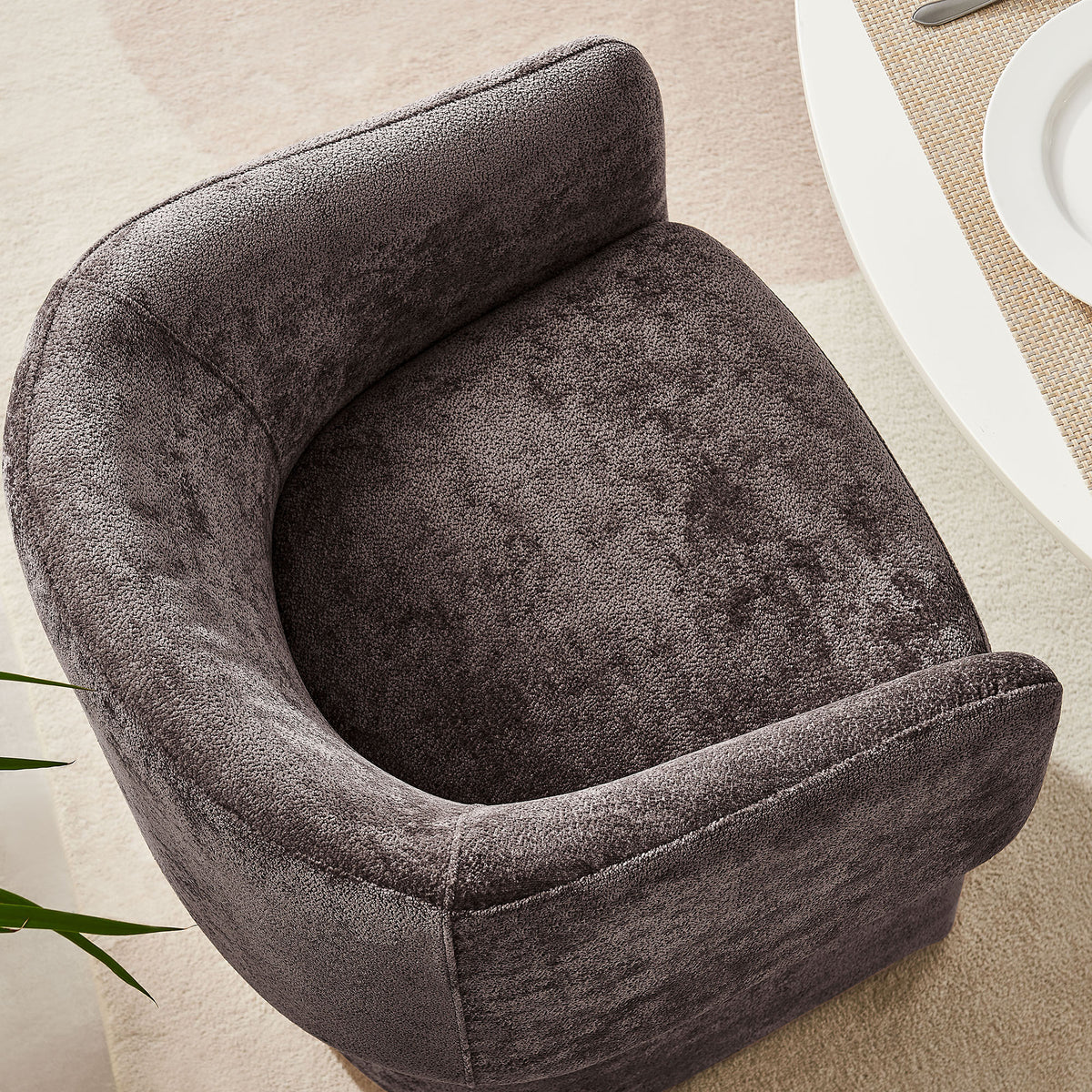 Verity Barrel Back Chenille Dining Armchair - Chocolate Brown