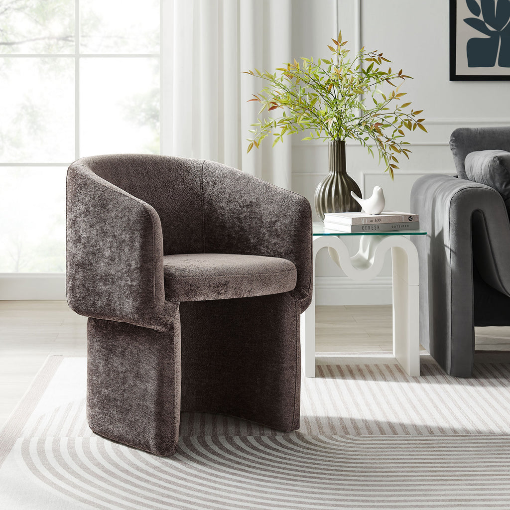Verity Barrel Back Chenille Dining Armchair - Chocolate Brown