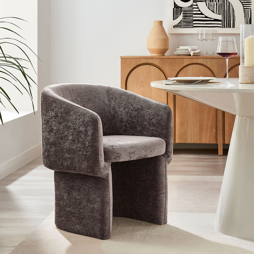 Verity Barrel Back Chenille Dining Armchair - Chocolate Brown