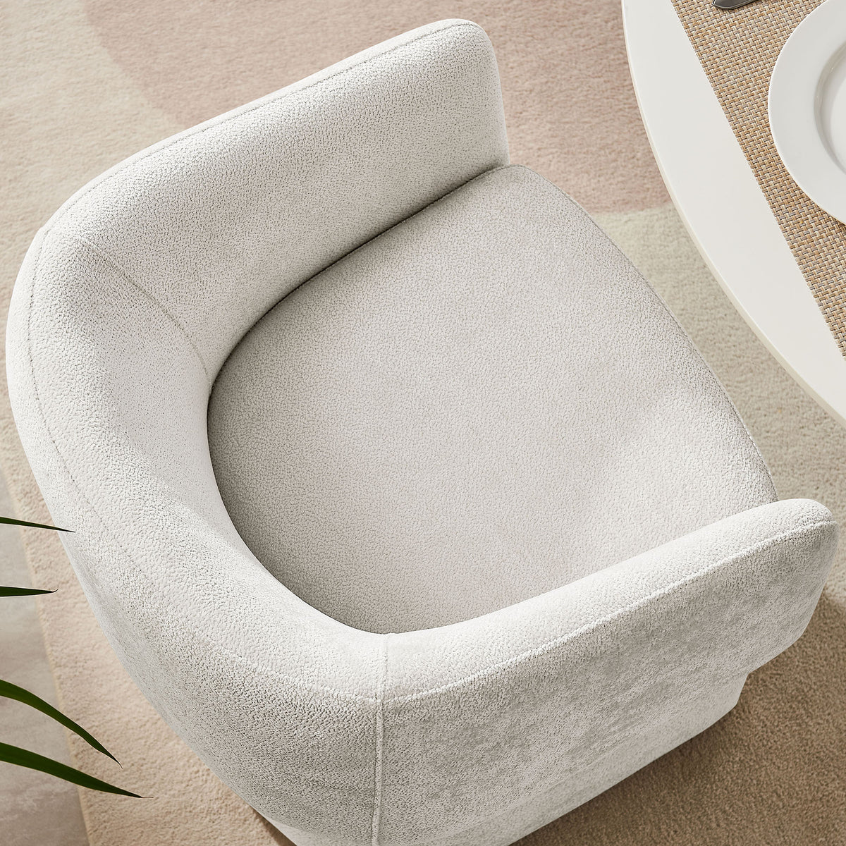 Verity Barrel Back Chenille Dining Armchair - Ivory