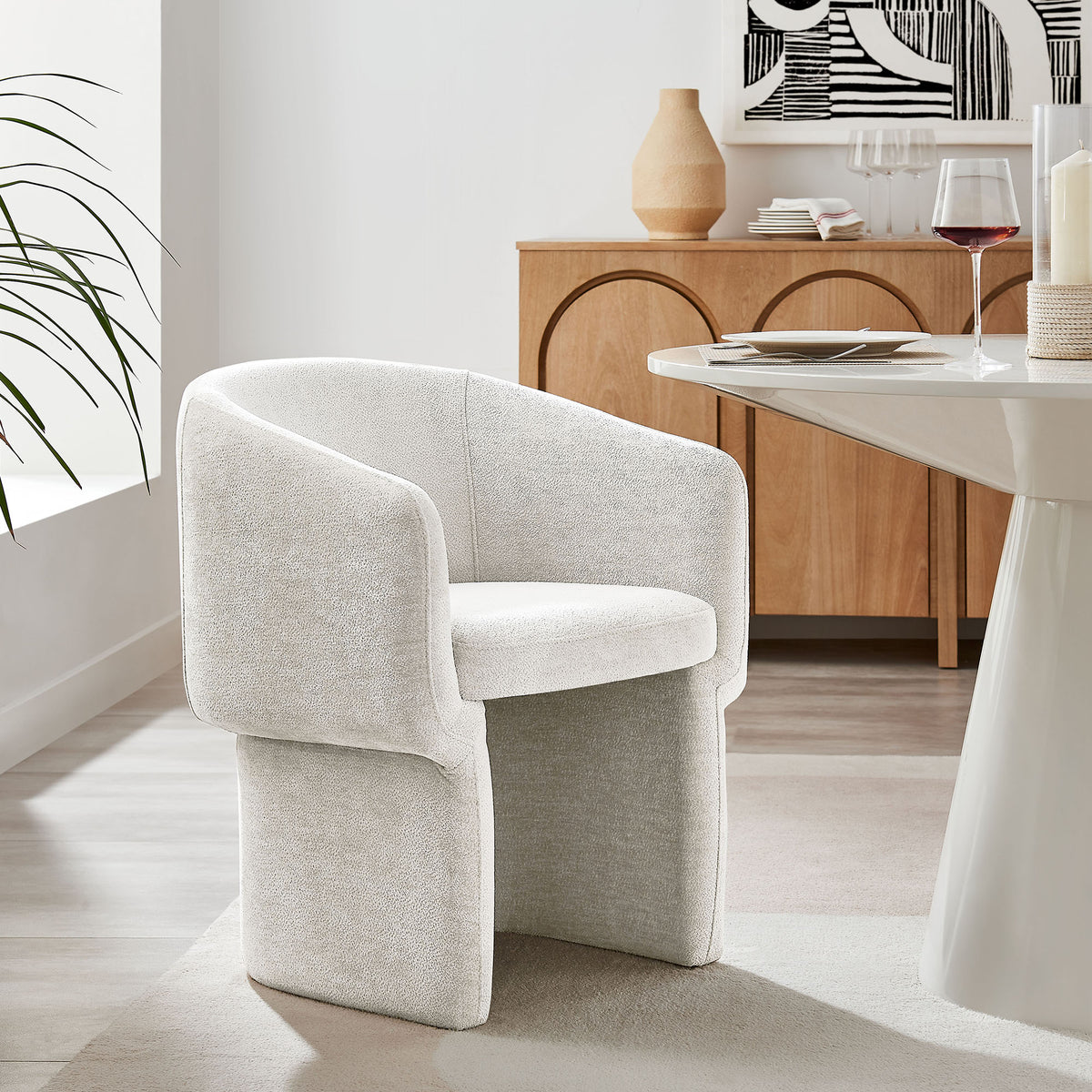 Verity Barrel Back Chenille Dining Armchair - Ivory