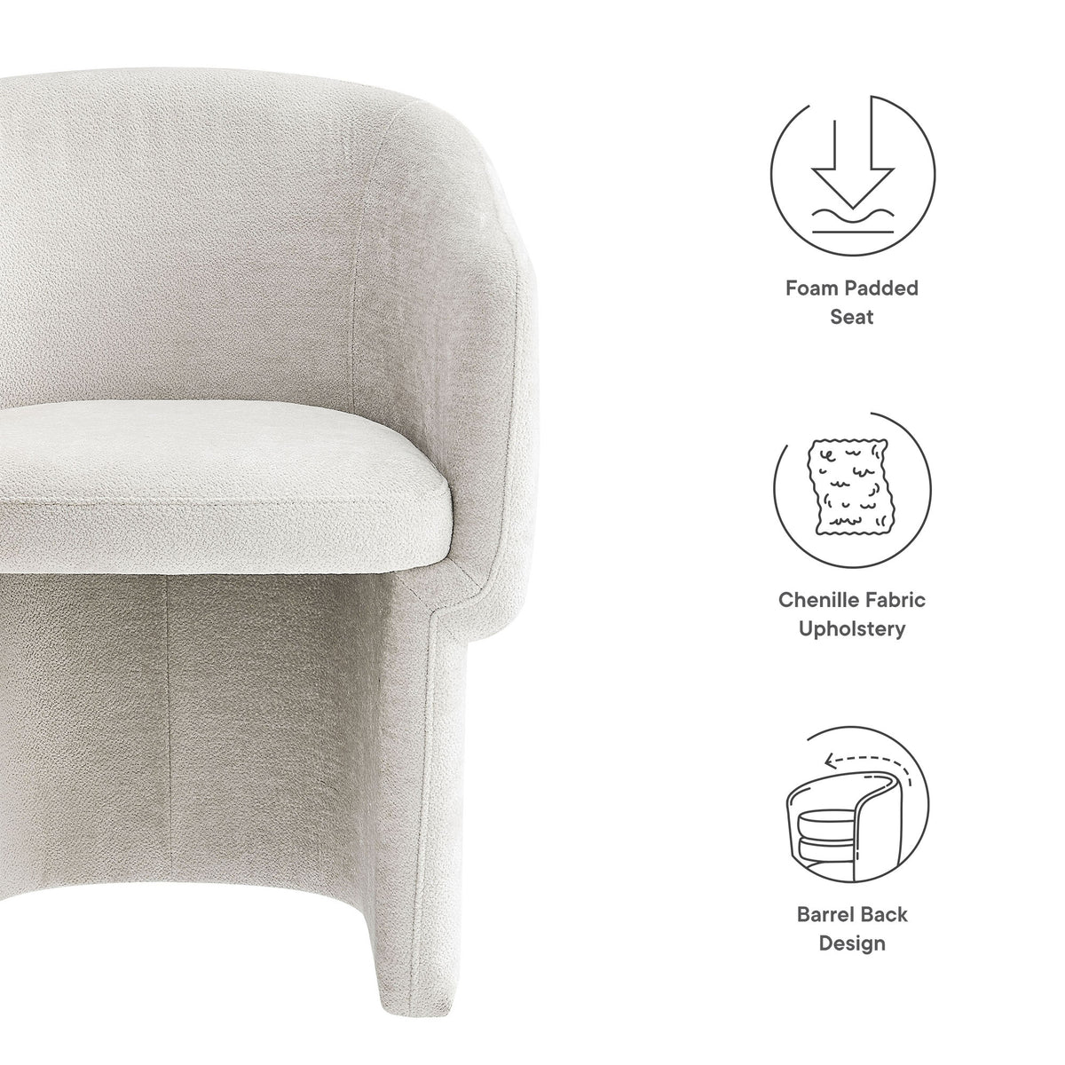 Verity Barrel Back Chenille Dining Armchair - Ivory