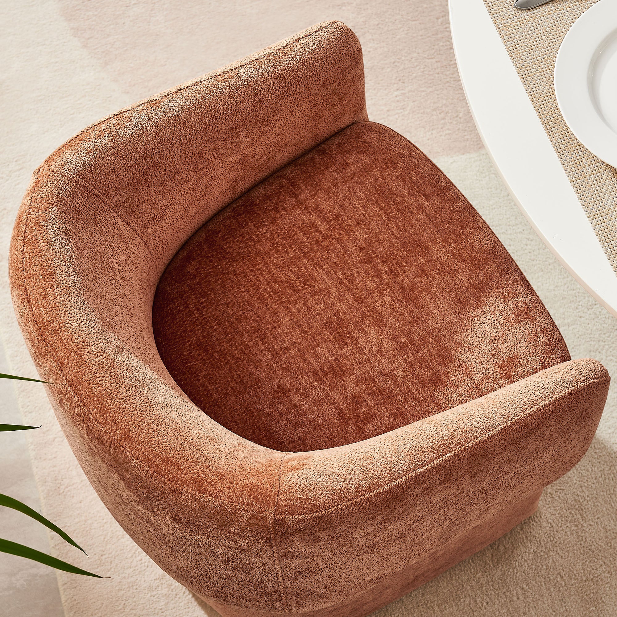 Verity Barrel Back Chenille Dining Armchair - Rust