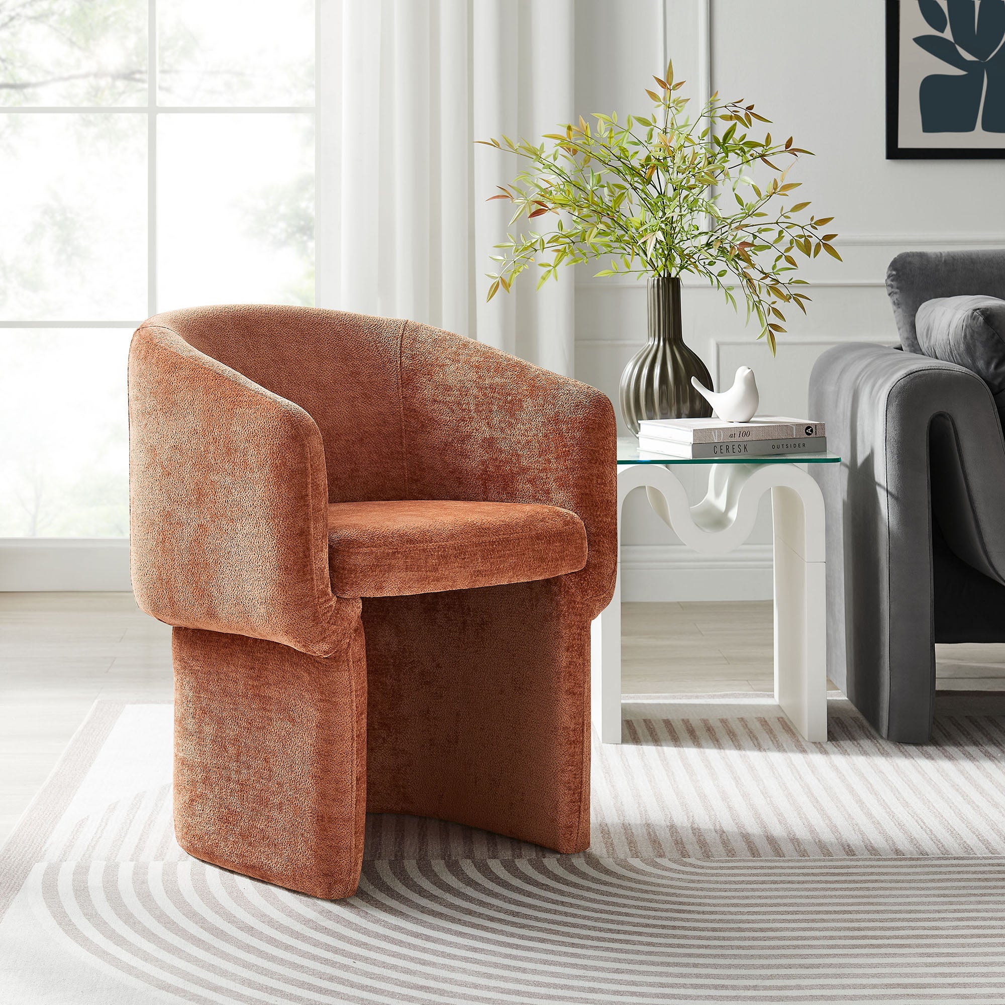 Verity Barrel Back Chenille Dining Armchair - Rust