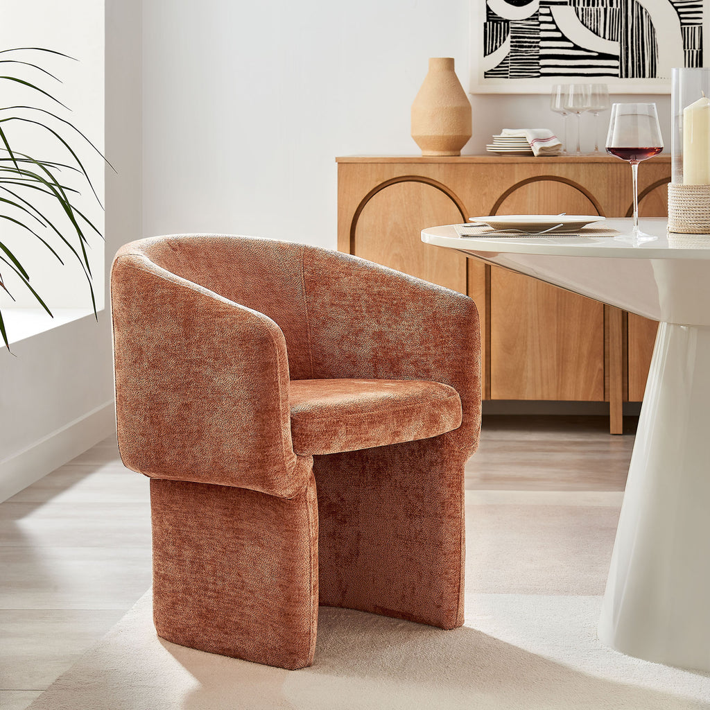 Verity Barrel Back Chenille Dining Armchair - Rust