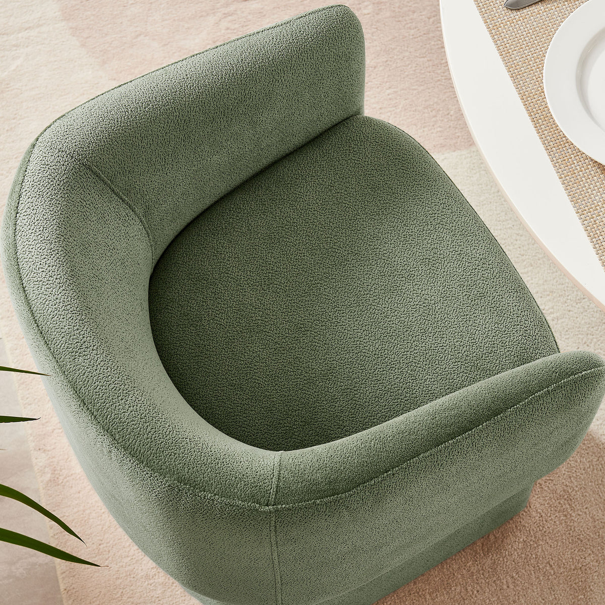 Verity Barrel Back Chenille Dining Armchair - Sage