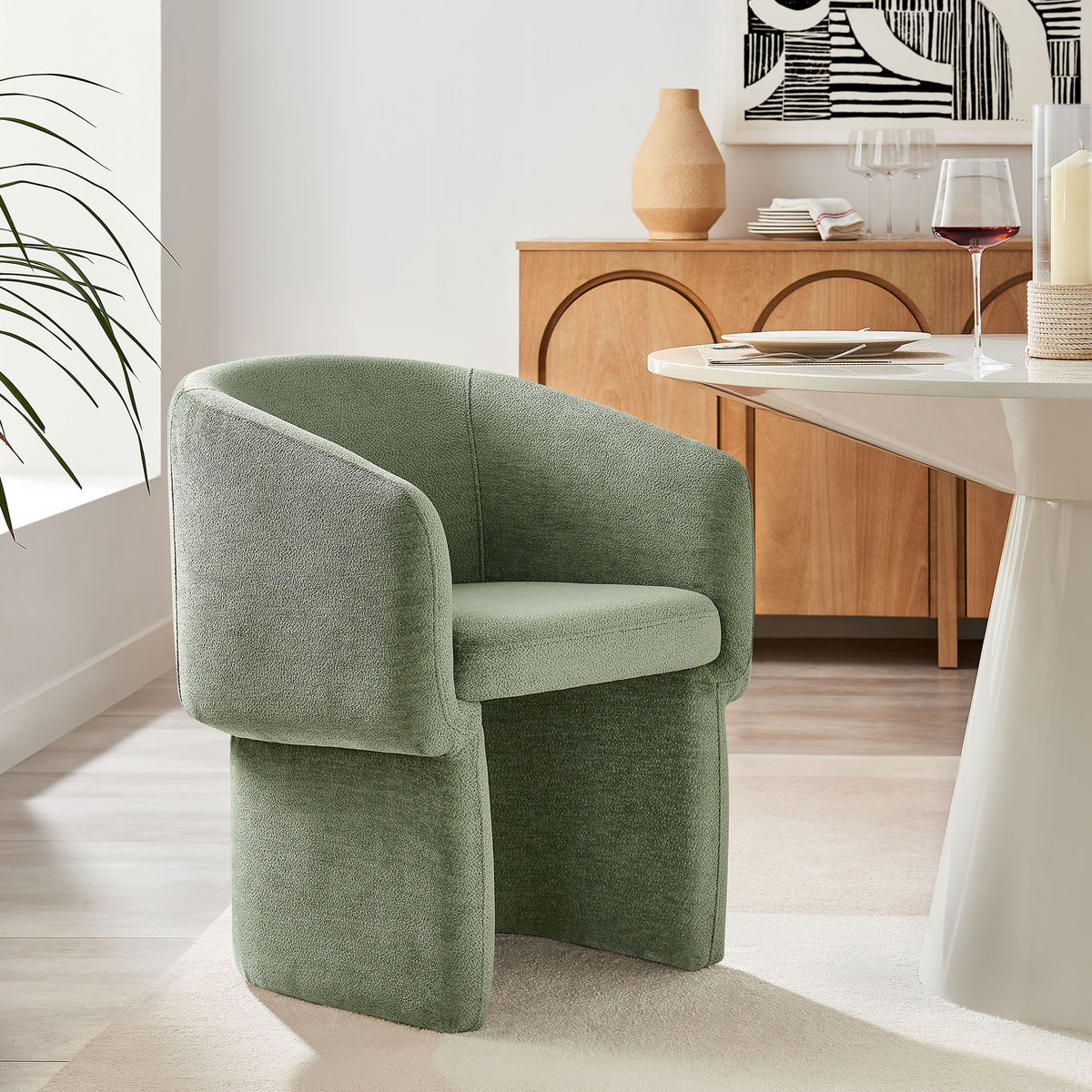Verity Barrel Back Chenille Dining Armchair - Sage