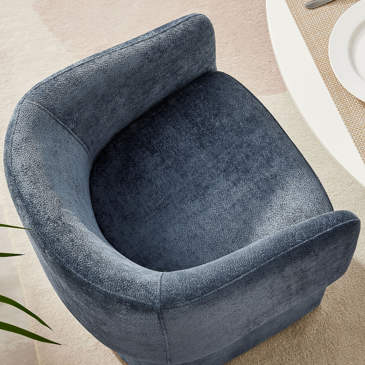 Verity Barrel Back Chenille Dining Armchair - Slate Blue