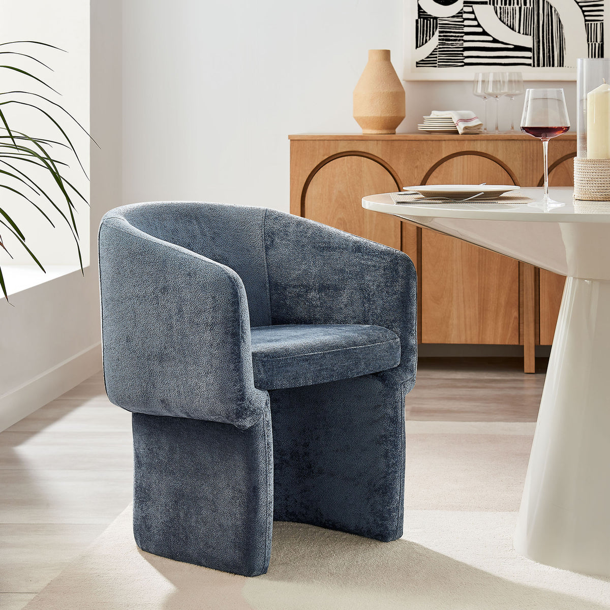 Verity Barrel Back Chenille Dining Armchair - Slate Blue