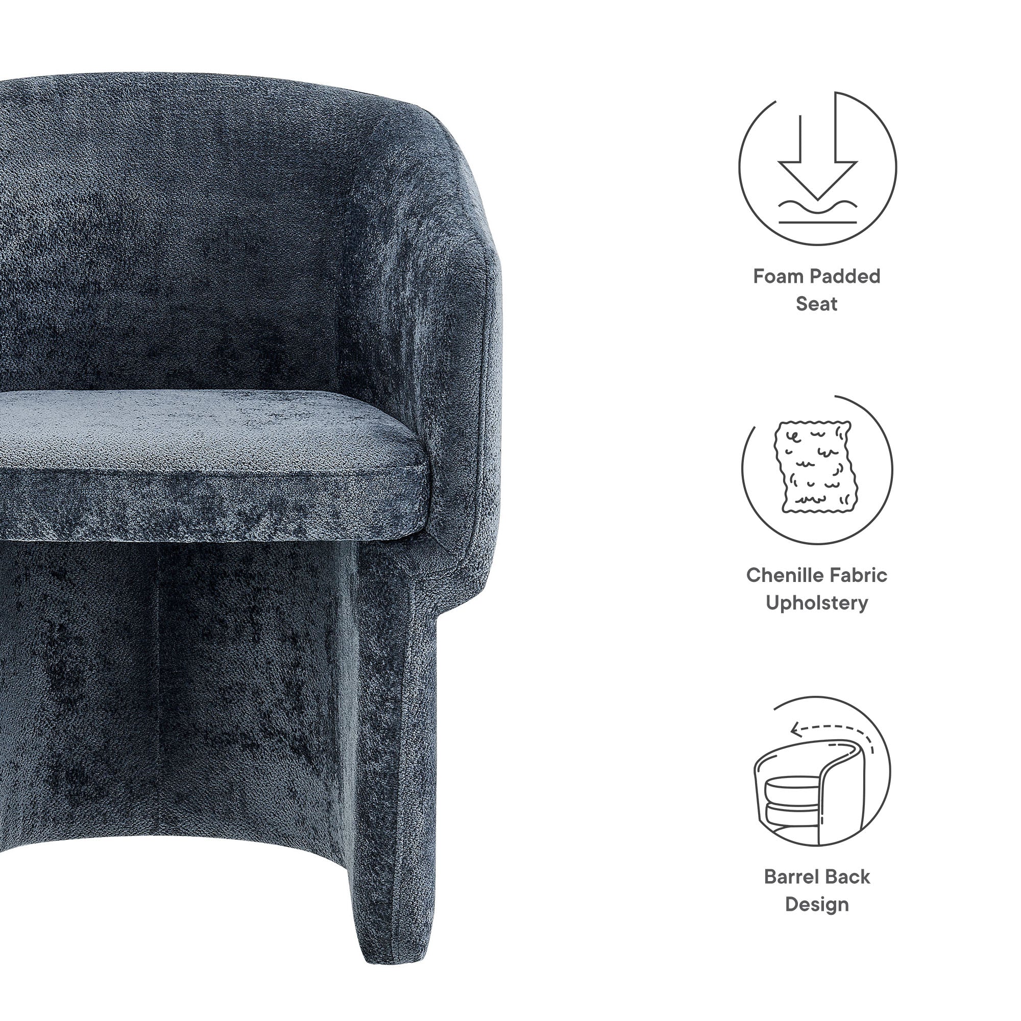 Verity Barrel Back Chenille Dining Armchair - Slate Blue