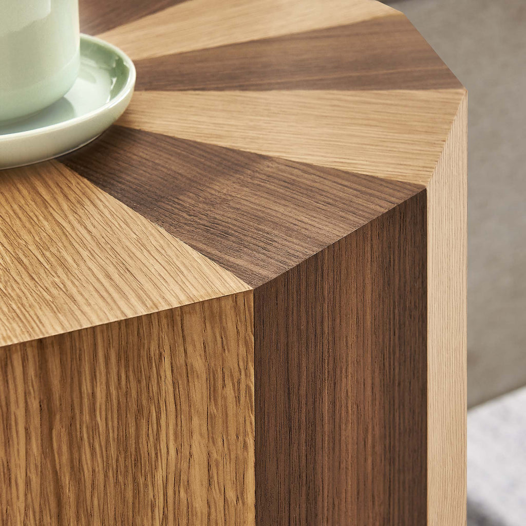 Twirl Two-Toned Wood Veneer Side Table - Oak Walnut