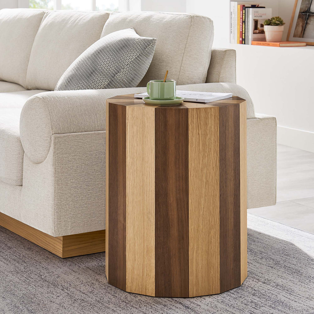 Twirl Two-Toned Wood Veneer Side Table - Oak Walnut