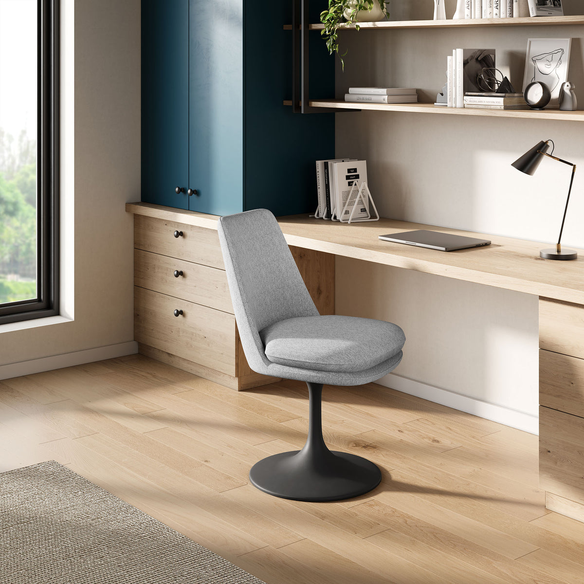 Lippa Swivel Dining Upholstered Side Chair - Black Light Gray