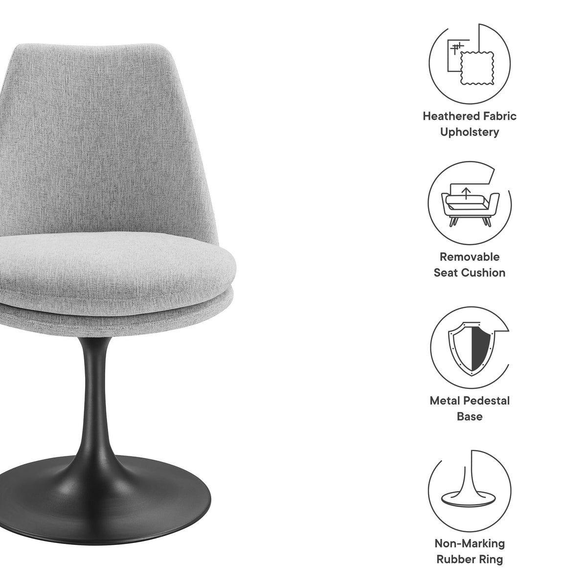 Lippa Swivel Dining Upholstered Side Chair - Black Light Gray