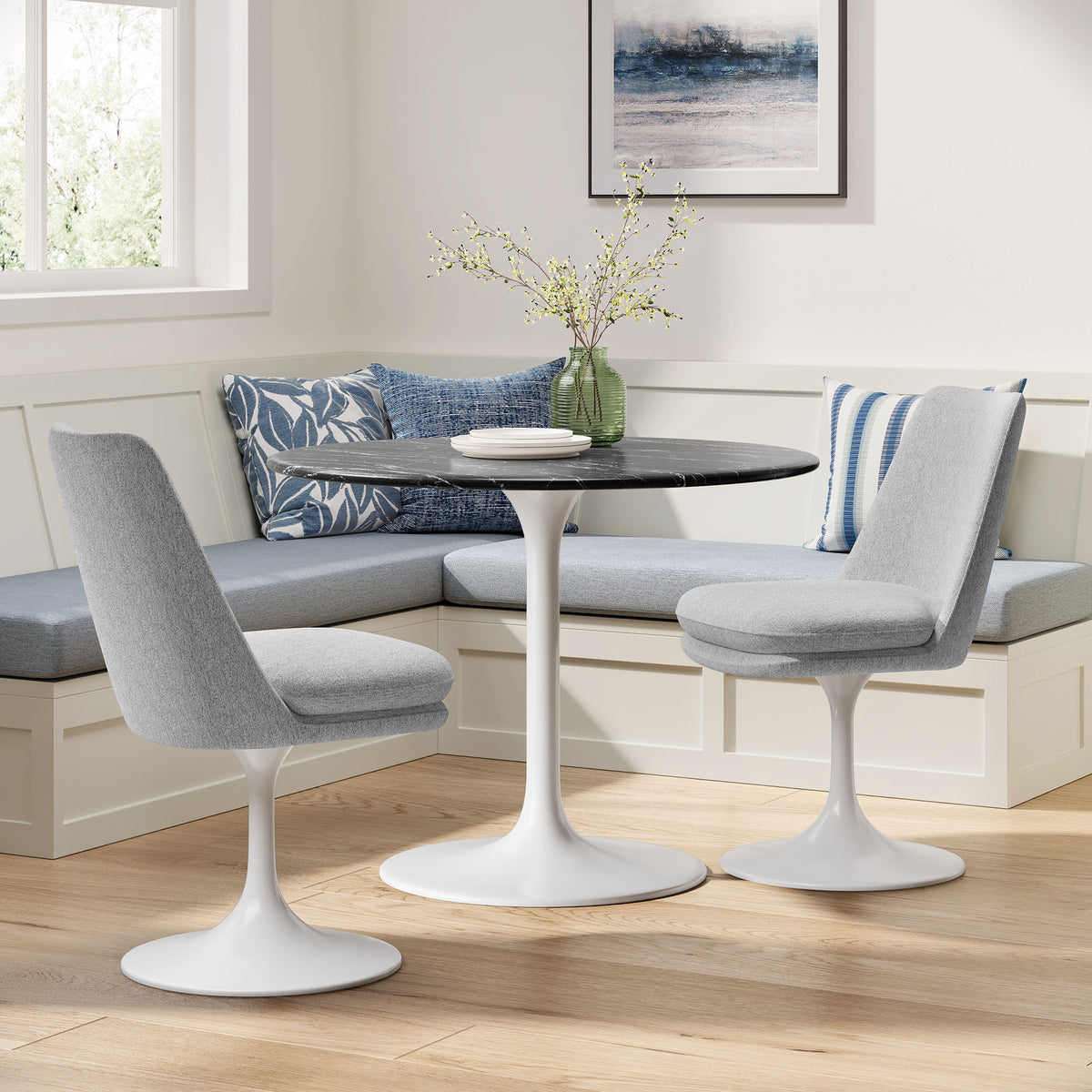 Lippa Swivel Dining Upholstered Side Chair - White Light Gray