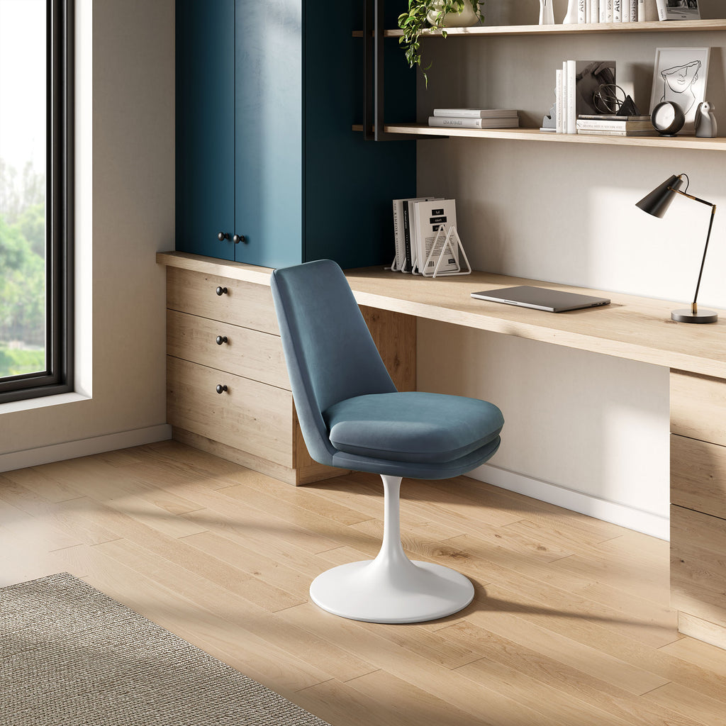 Lippa Swivel Dining Performance Velvet Side Chair - White Cadet Blue