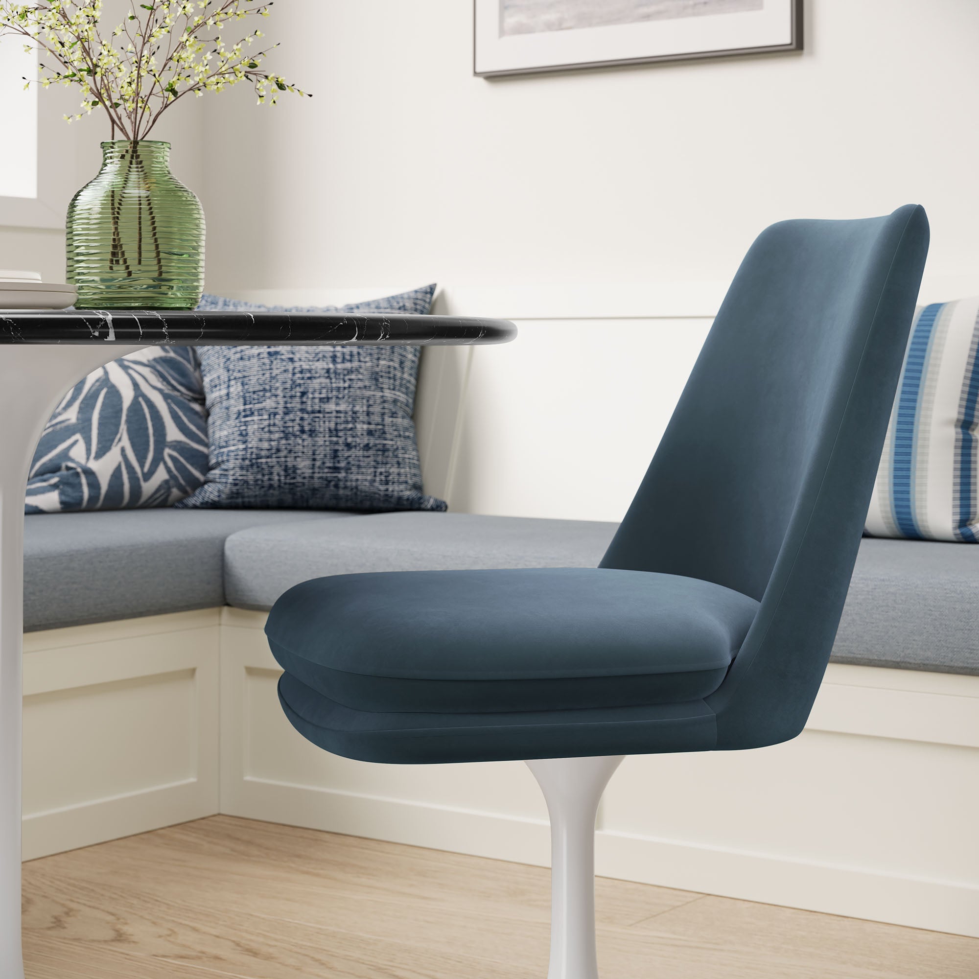Lippa Swivel Dining Performance Velvet Side Chair - White Cadet Blue