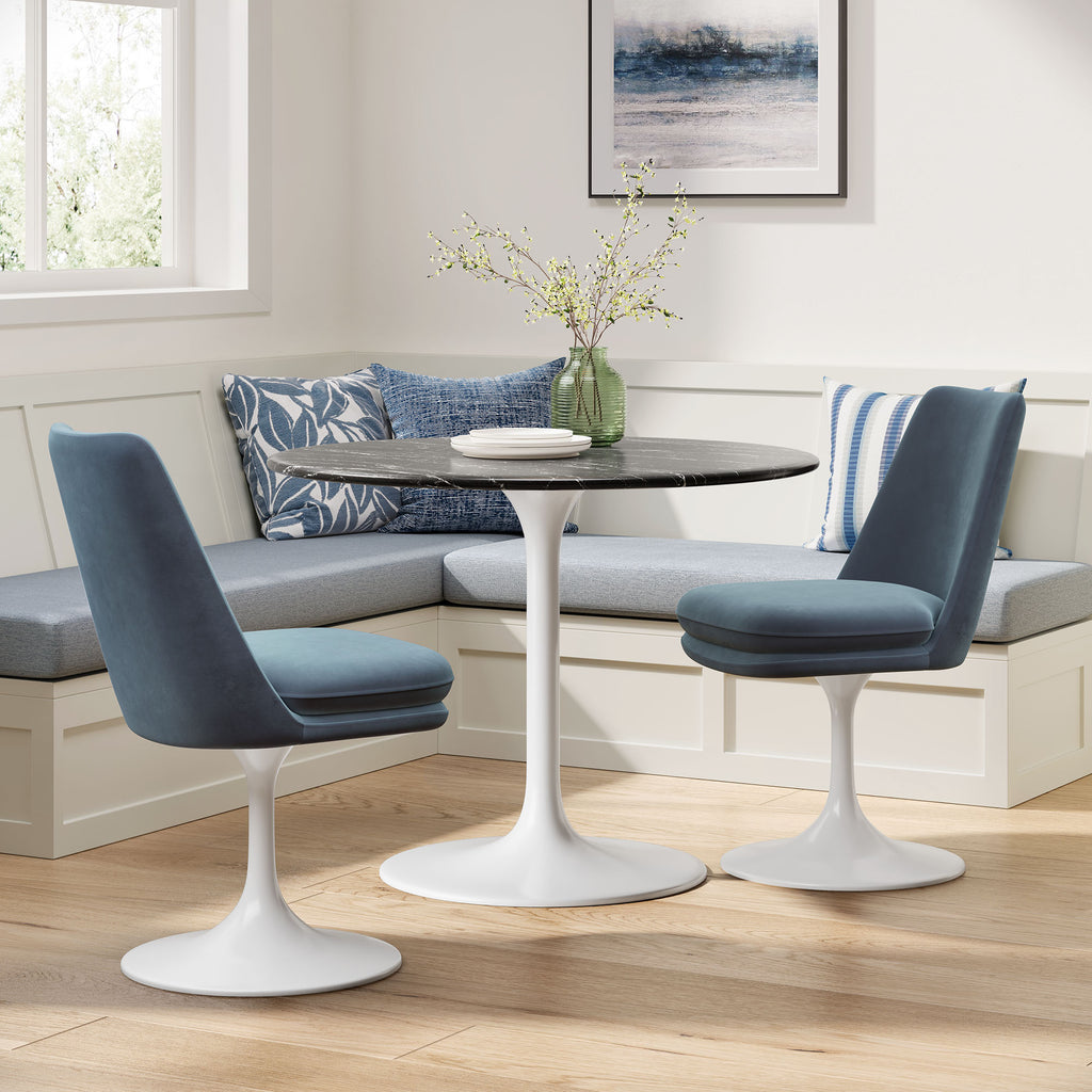Lippa Swivel Dining Performance Velvet Side Chair - White Cadet Blue