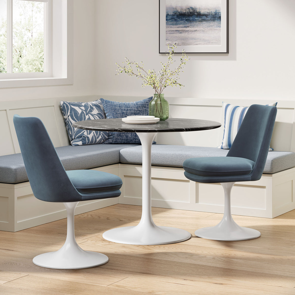 Lippa Swivel Dining Performance Velvet Side Chair - White Cadet Blue