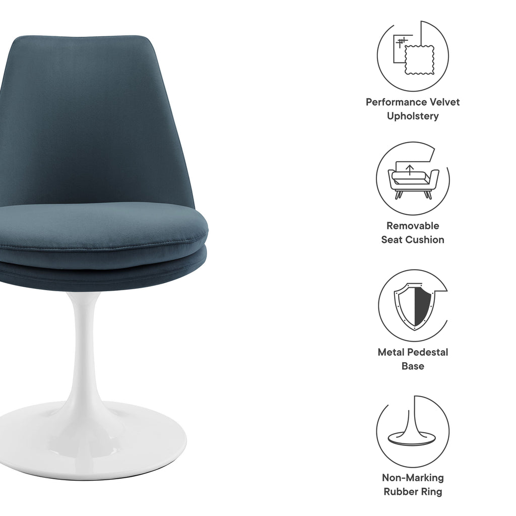 Lippa Swivel Dining Performance Velvet Side Chair - White Cadet Blue