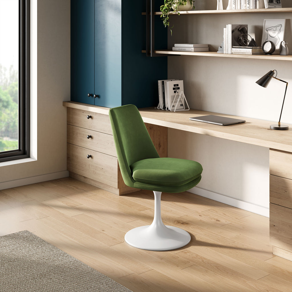 Lippa Swivel Dining Performance Velvet Side Chair - White Moss Green