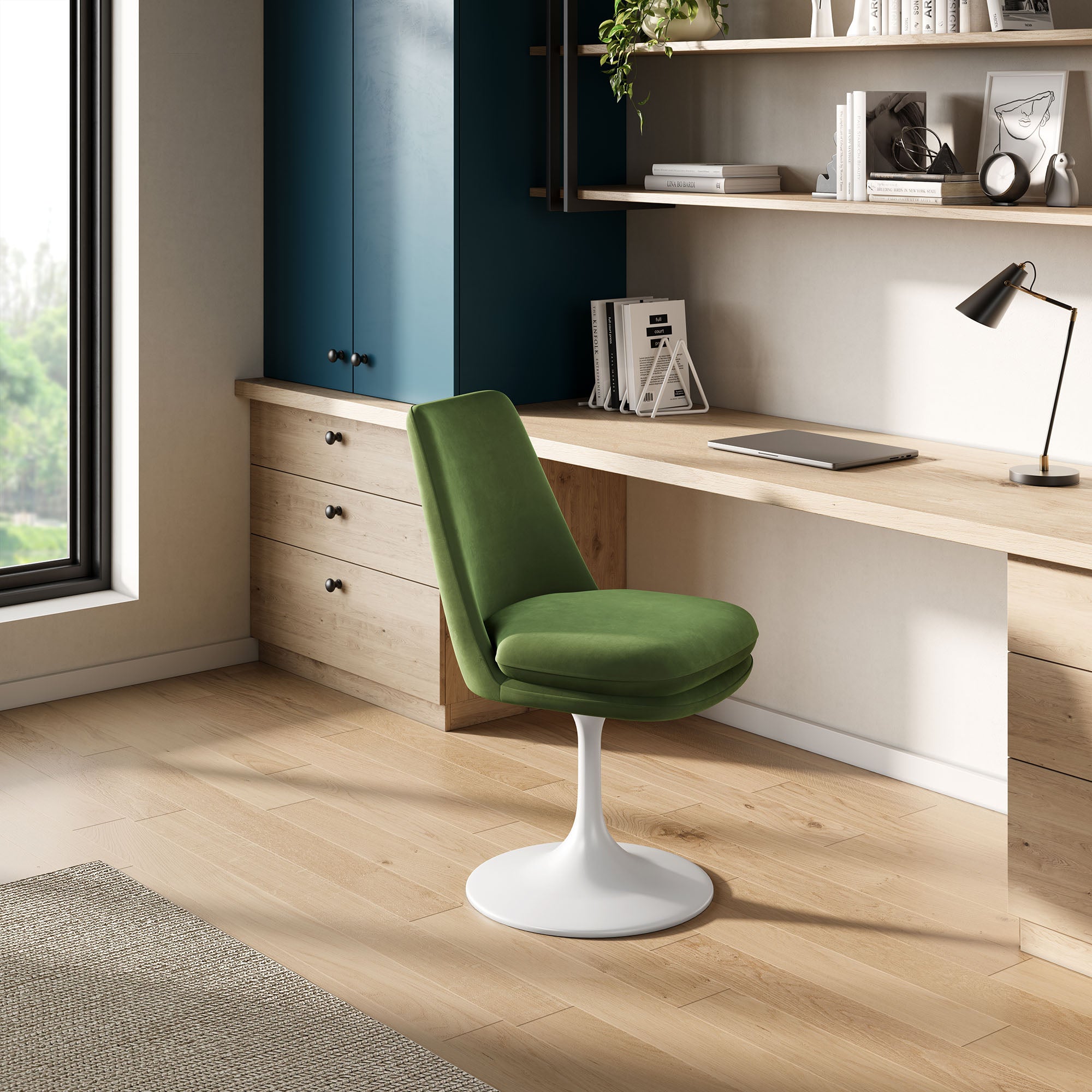 Lippa Swivel Dining Performance Velvet Side Chair - White Moss Green