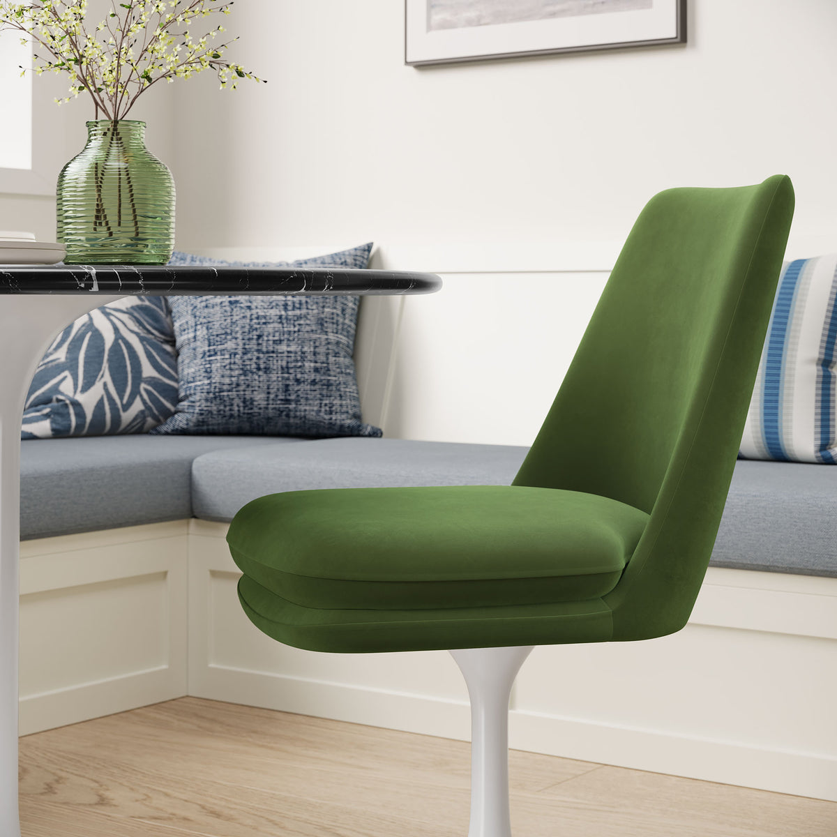 Lippa Swivel Dining Performance Velvet Side Chair - White Moss Green
