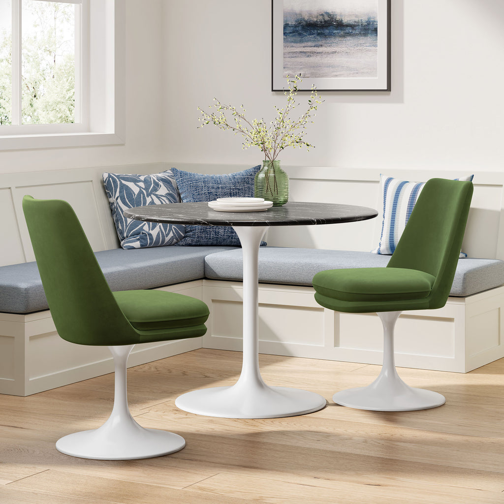 Lippa Swivel Dining Performance Velvet Side Chair - White Moss Green